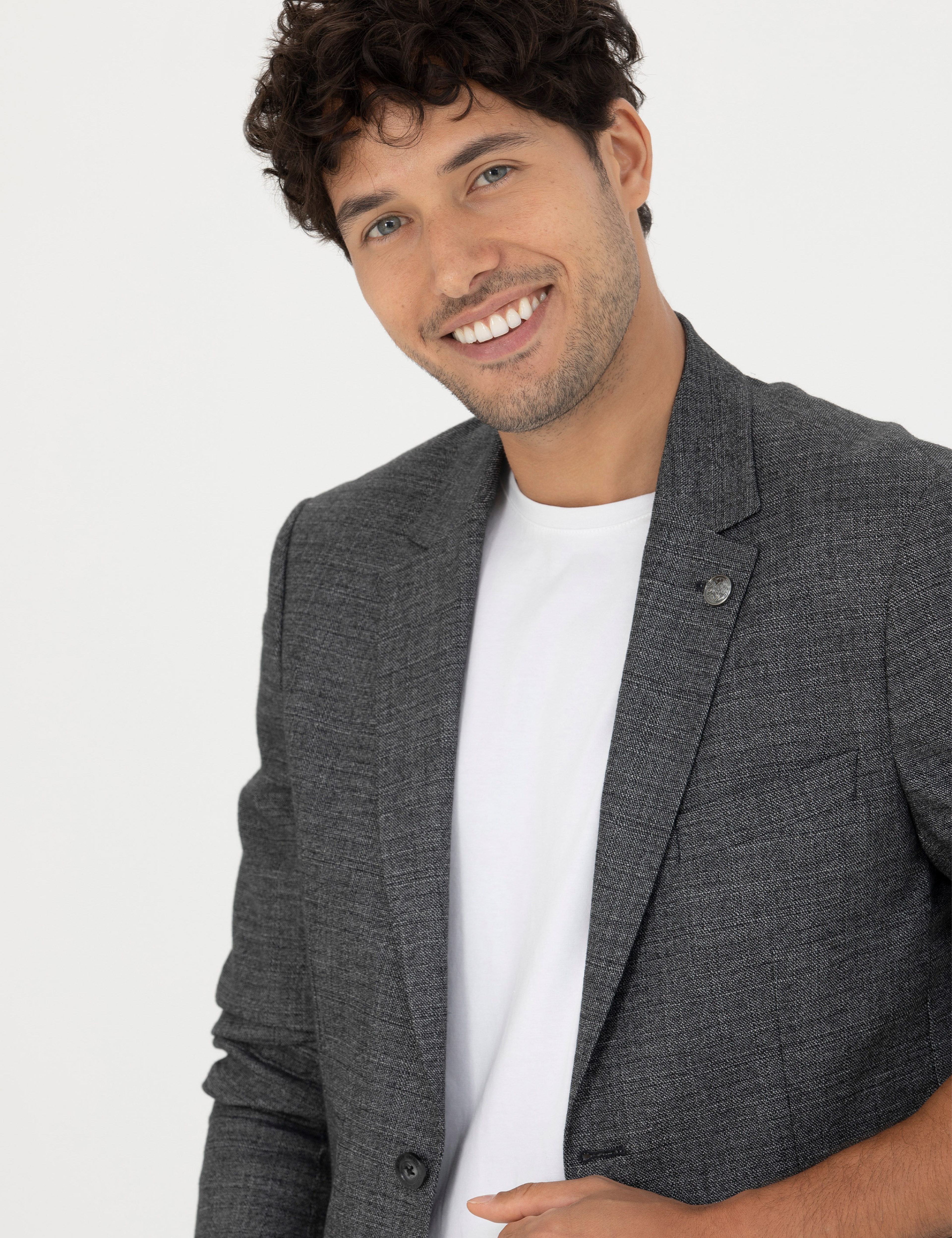 Füme Slim Fit Keten Karışımlı Blazer Ceket - Image 2