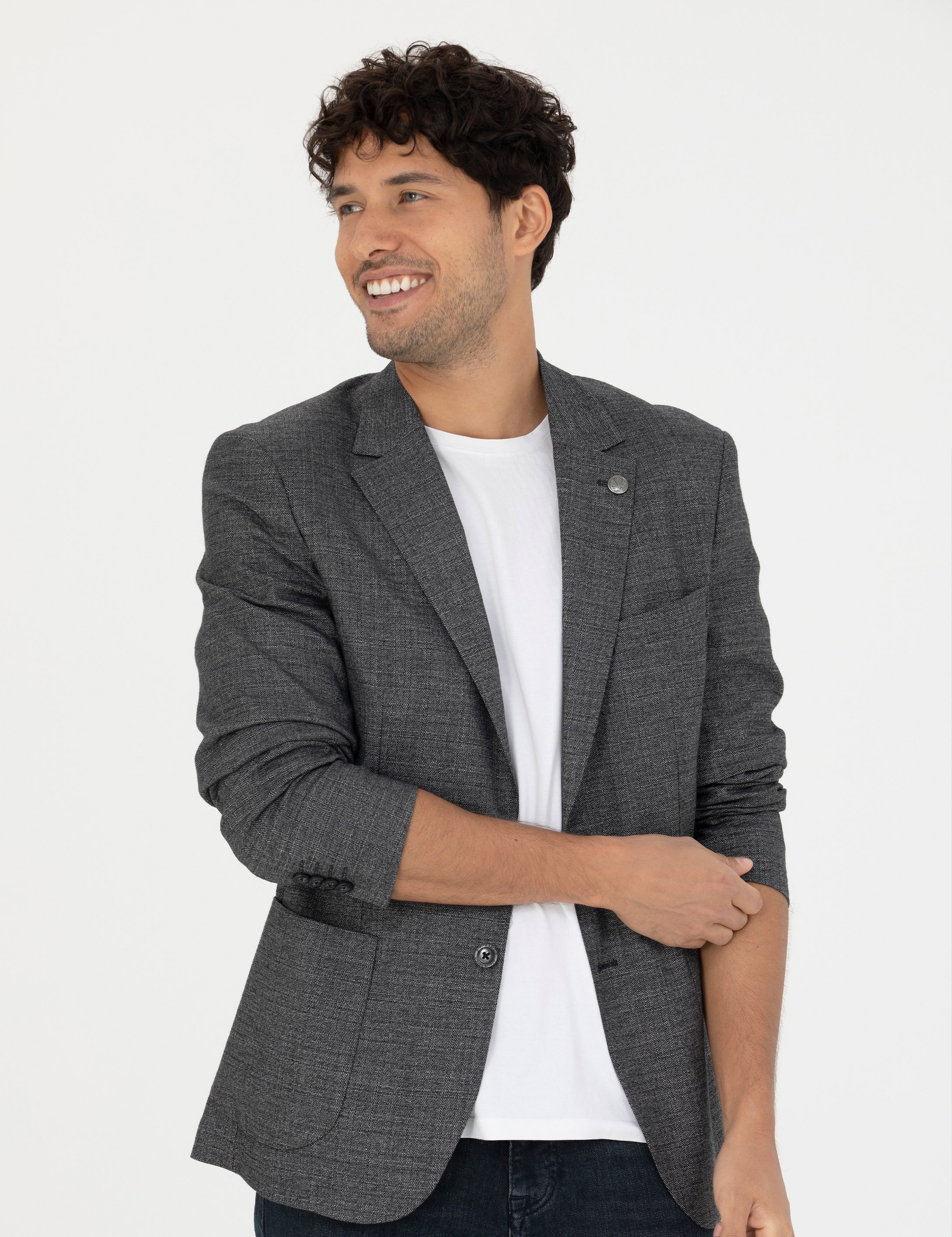 Füme Slim Fit Keten Karışımlı Blazer Ceket - Image 3