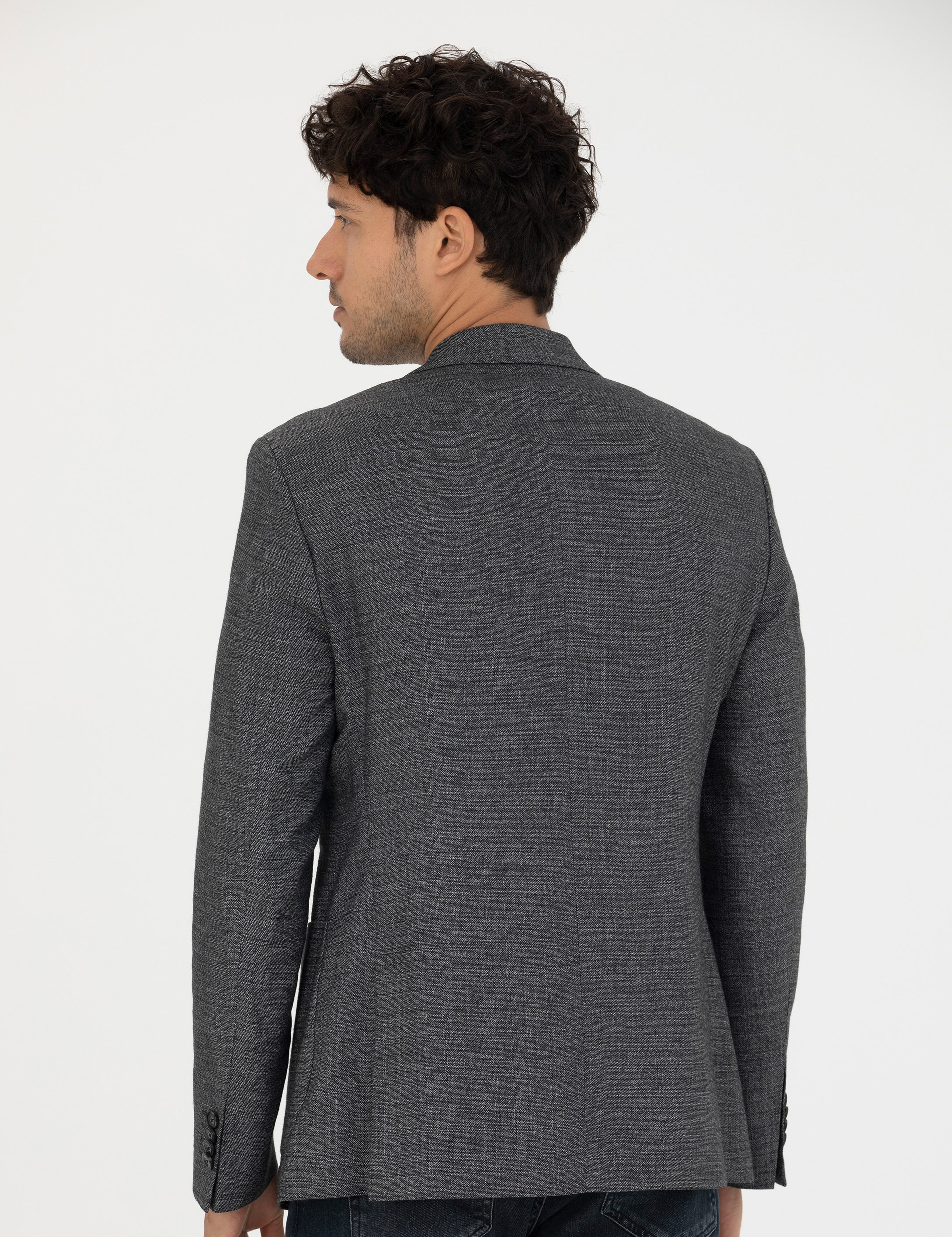 Füme Slim Fit Keten Karışımlı Blazer Ceket