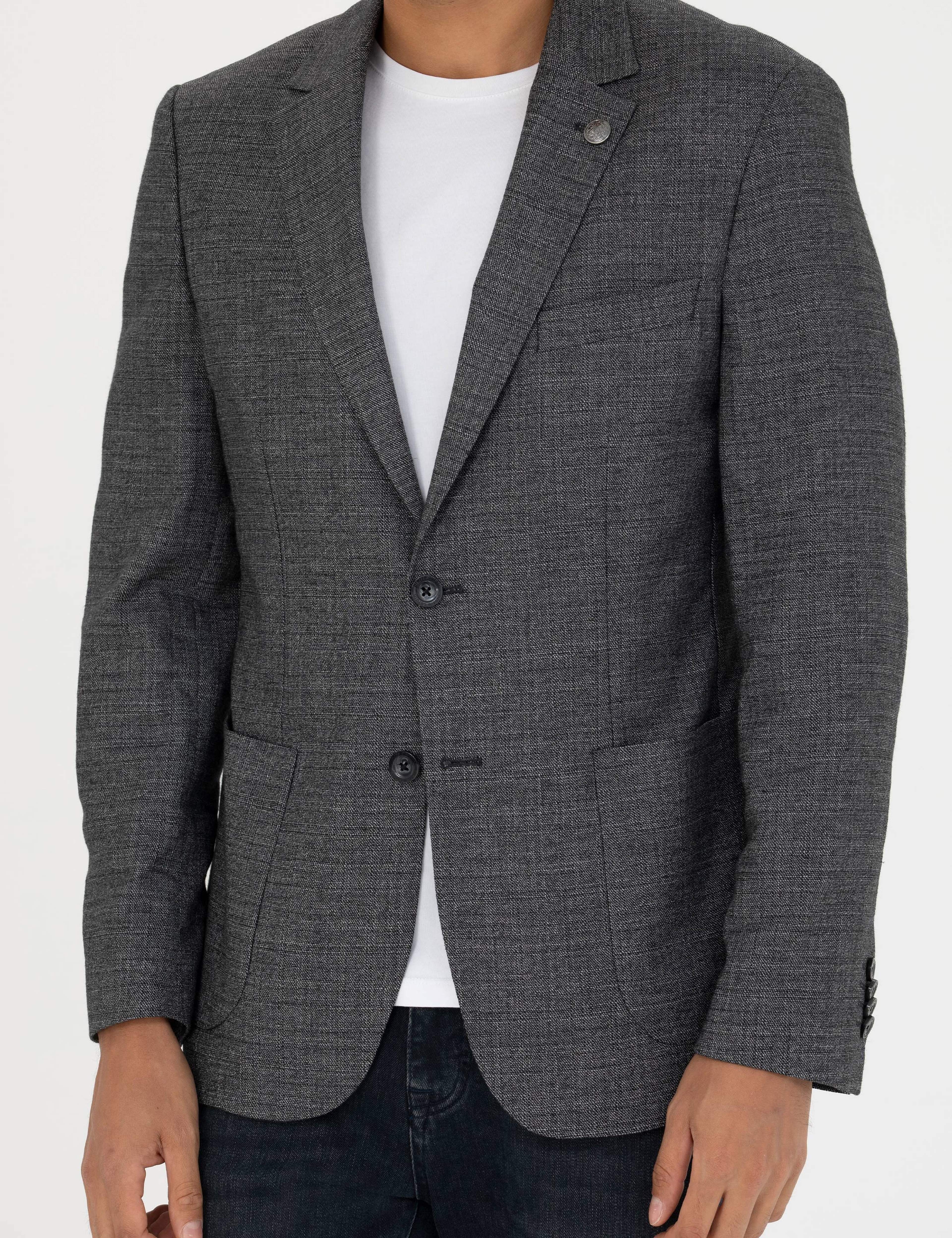 Füme Slim Fit Keten Karışımlı Blazer Ceket - Image 6