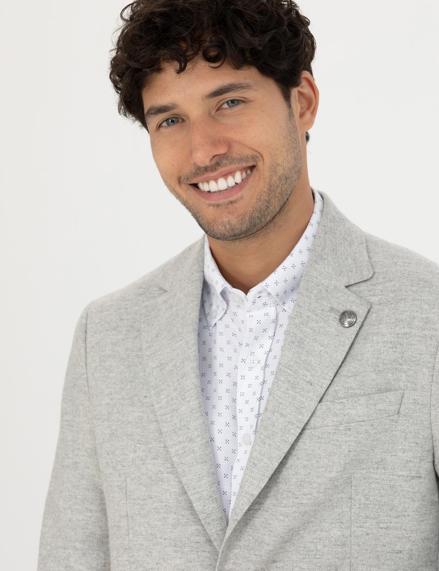 Açık Gri Yün Karışımlı Slim Fit Ceket