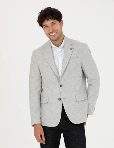 Açık Gri Yün Karışımlı Slim Fit Ceket