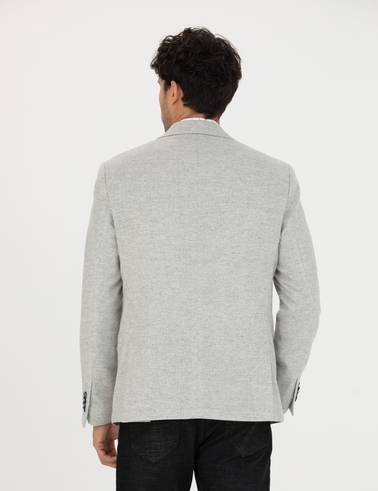 Açık Gri Yün Karışımlı Slim Fit Ceket