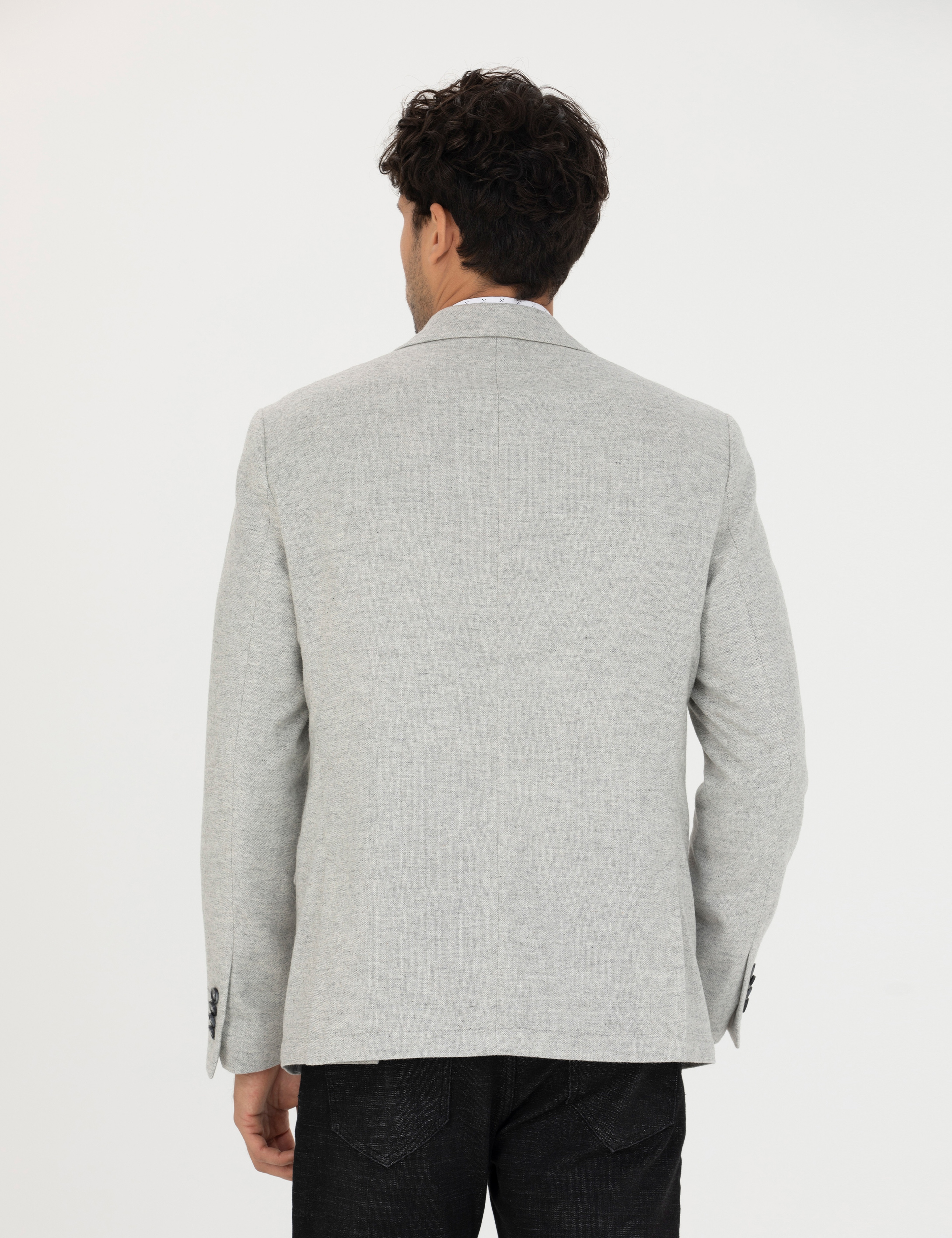 Açık Gri Yün Karışımlı Slim Fit Ceket - Image 5