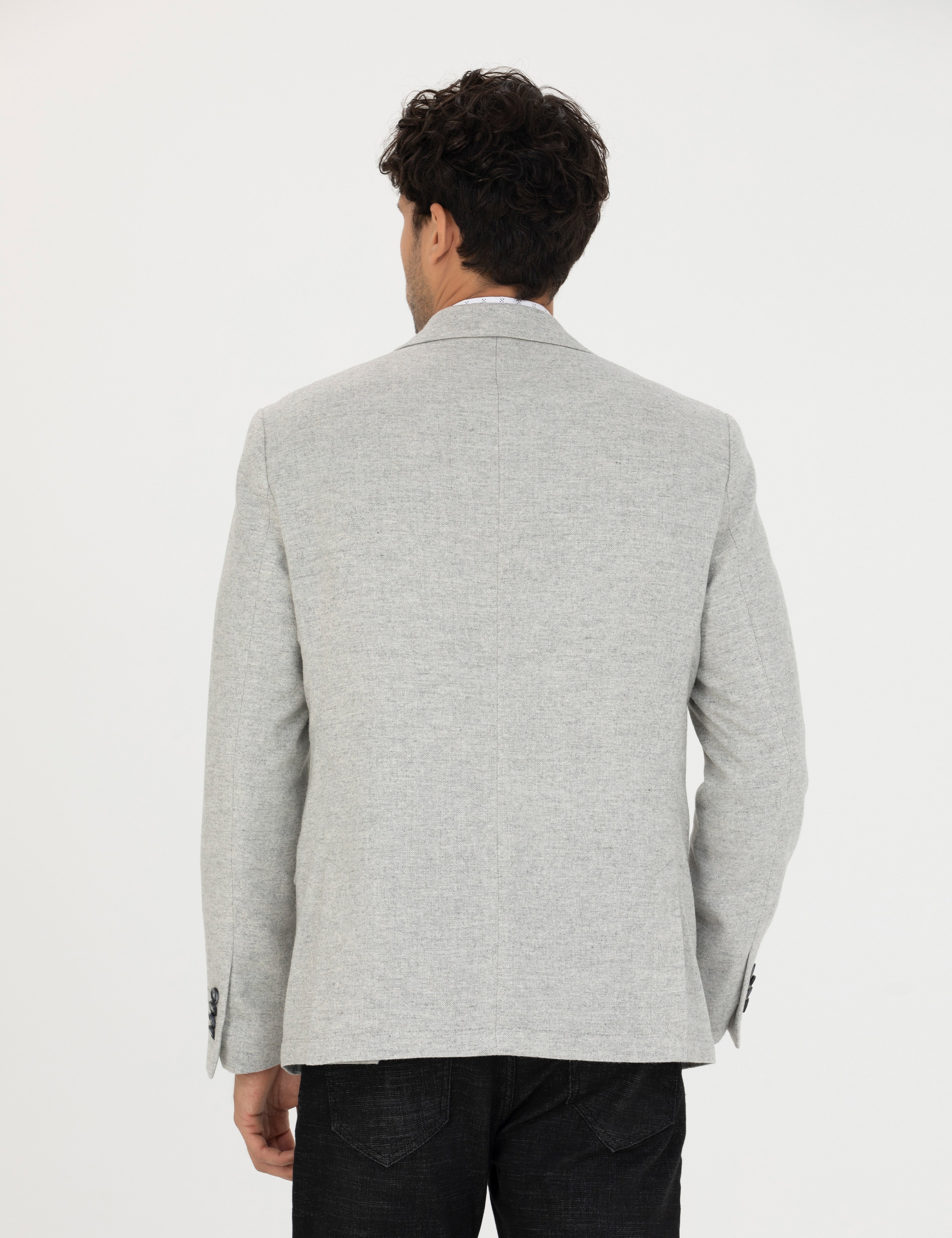 Açık Gri Yün Karışımlı Slim Fit Ceket