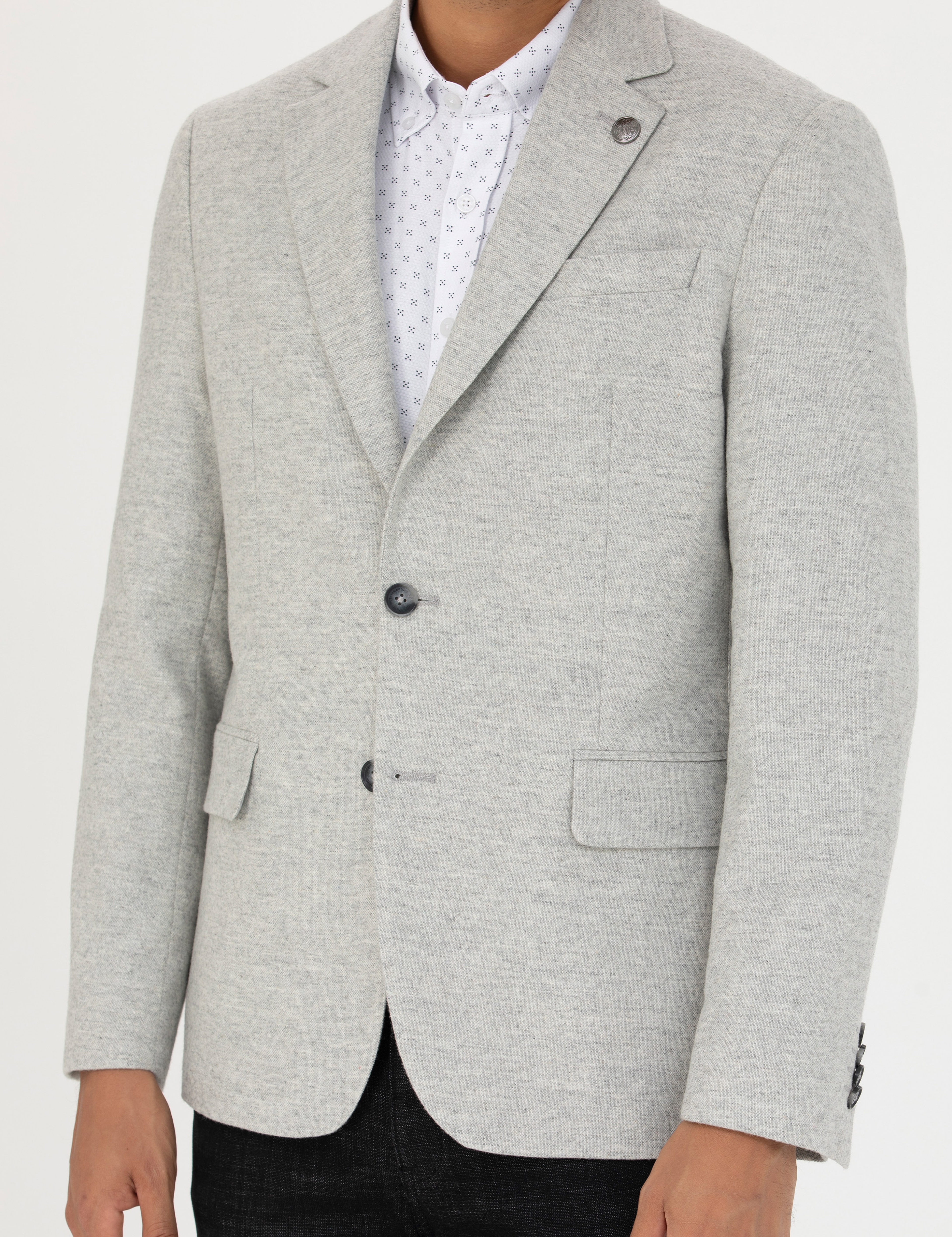 Açık Gri Yün Karışımlı Slim Fit Ceket - Image 6