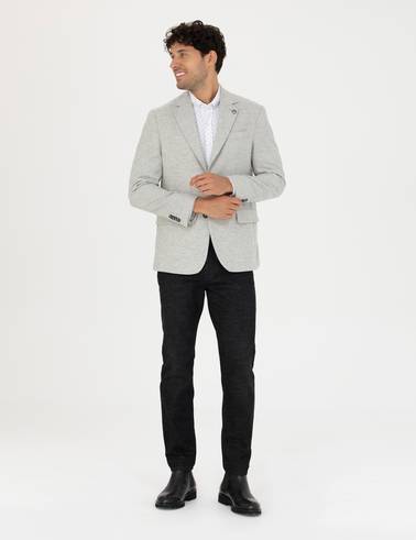 Açık Gri Yün Karışımlı Slim Fit Ceket