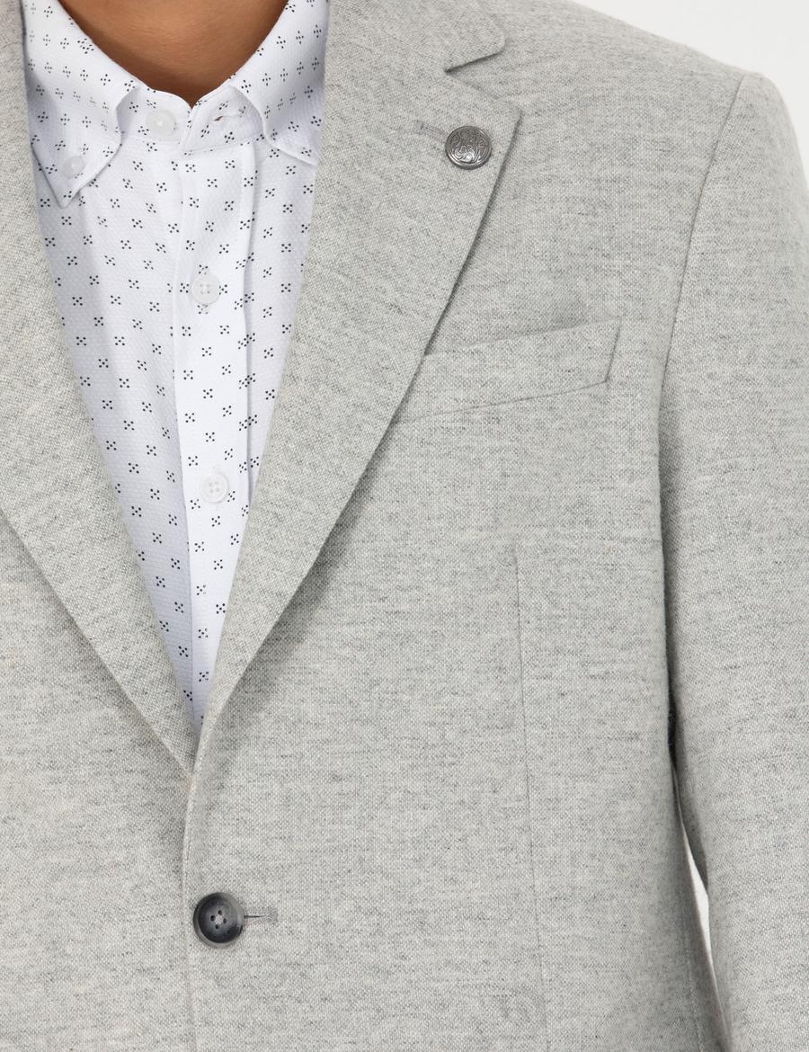 Açık Gri Yün Karışımlı Slim Fit Ceket