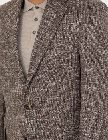 Kahverengi Slim Fit Yün Karışımlı Ceket