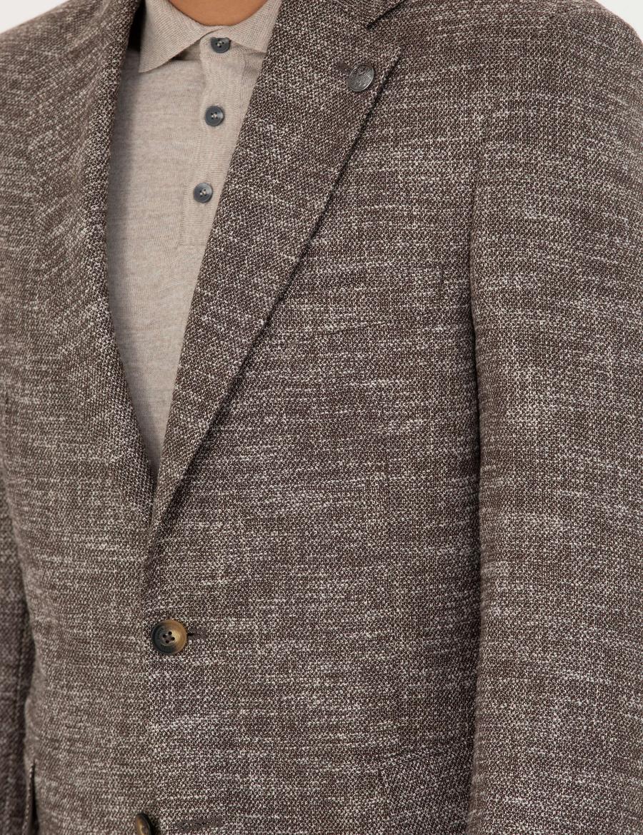 Kahverengi Slim Fit Yün Karışımlı Ceket