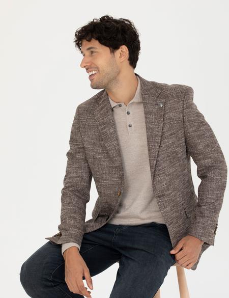 Kahverengi Slim Fit Yün Karışımlı Ceket - 50278450044