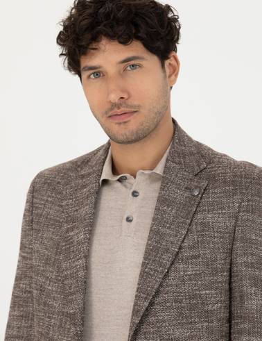 Kahverengi Slim Fit Yün Karışımlı Ceket