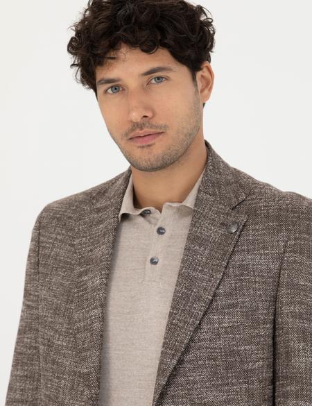 Kahverengi Slim Fit Yün Karışımlı Ceket - 50278450044