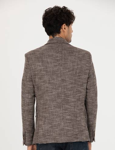 Kahverengi Slim Fit Yün Karışımlı Ceket