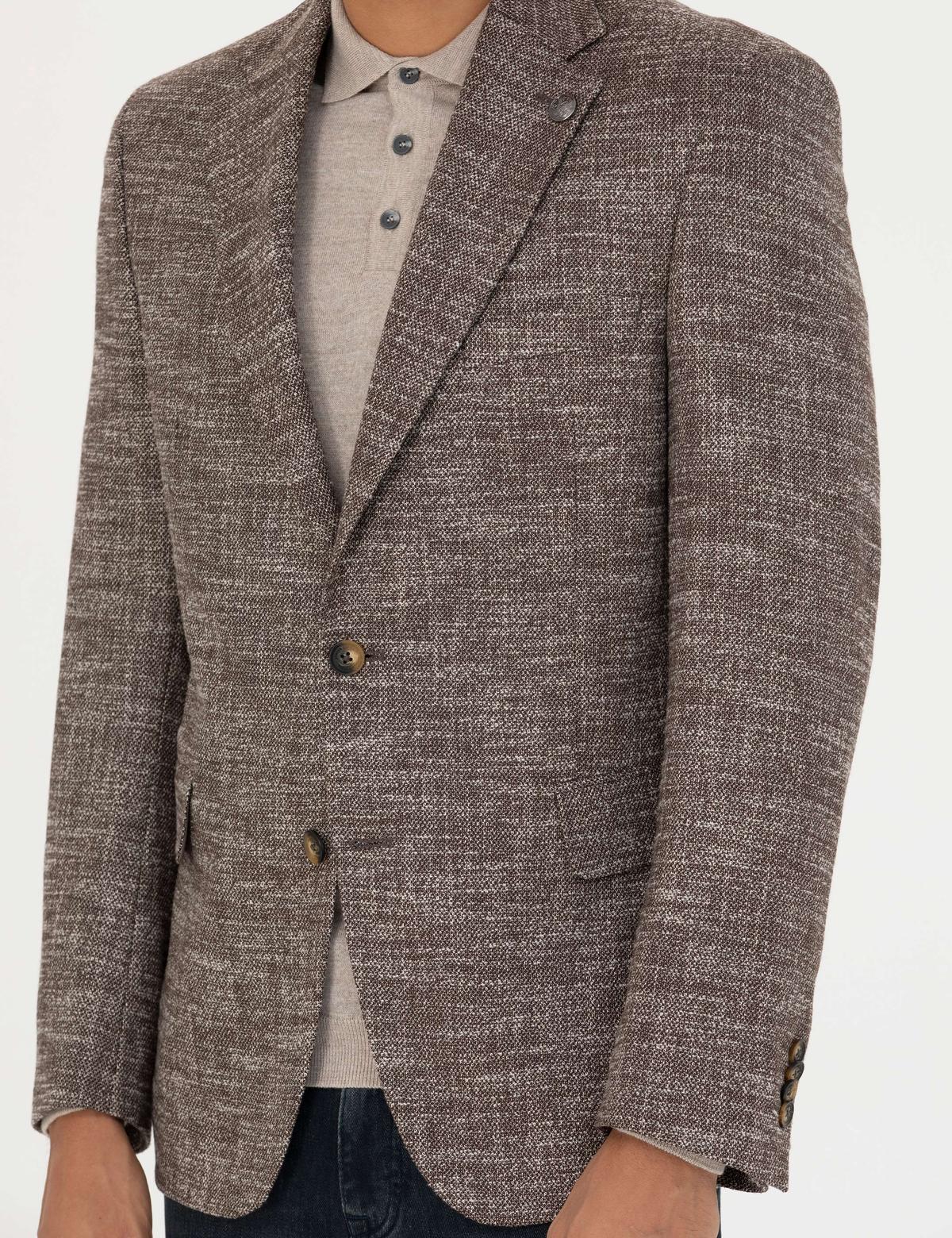 Kahverengi Slim Fit Yün Karışımlı Ceket - 50278450044