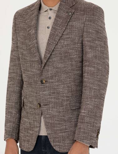 Kahverengi Slim Fit Yün Karışımlı Ceket