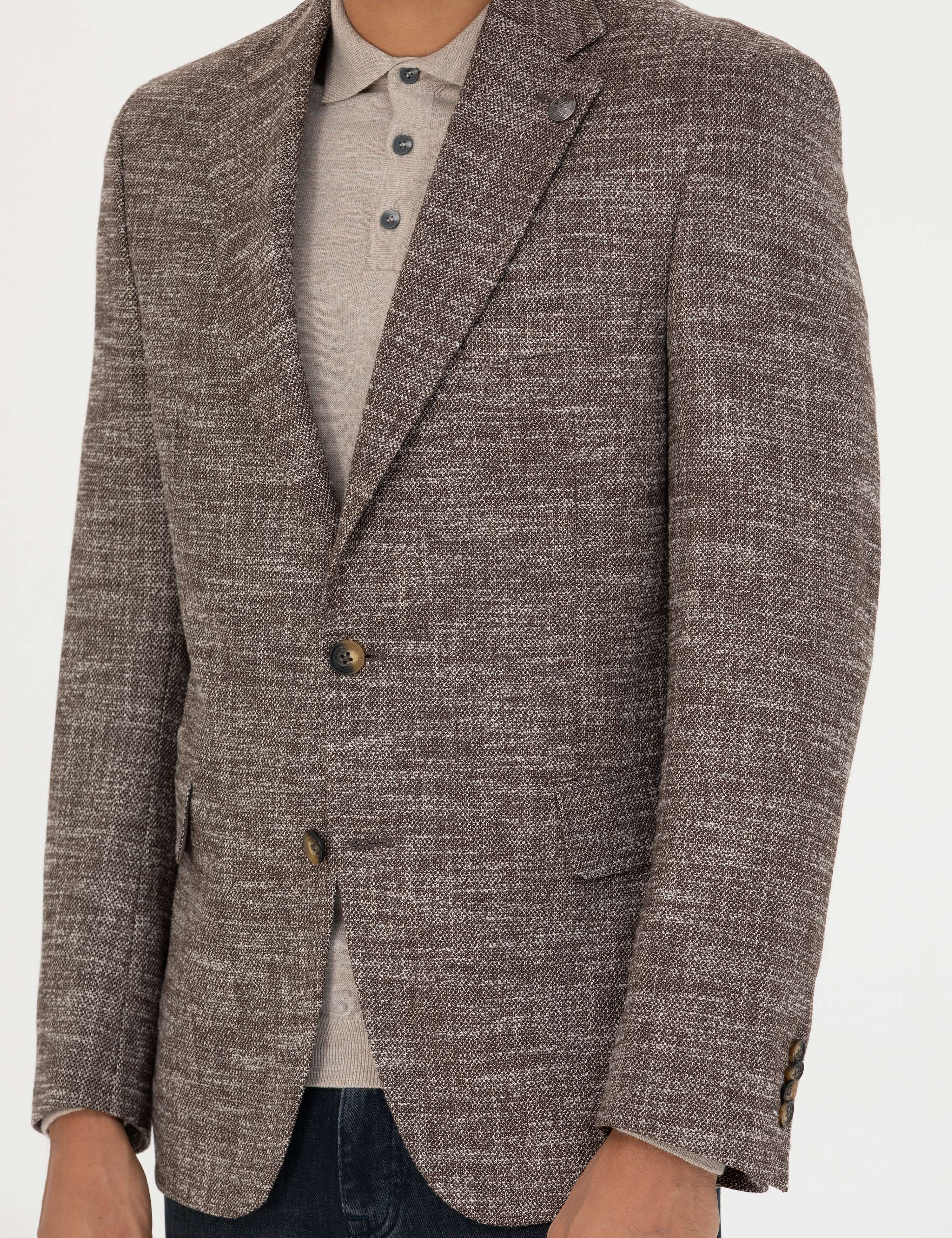 Kahverengi Slim Fit Yün Karışımlı Ceket - Image 6