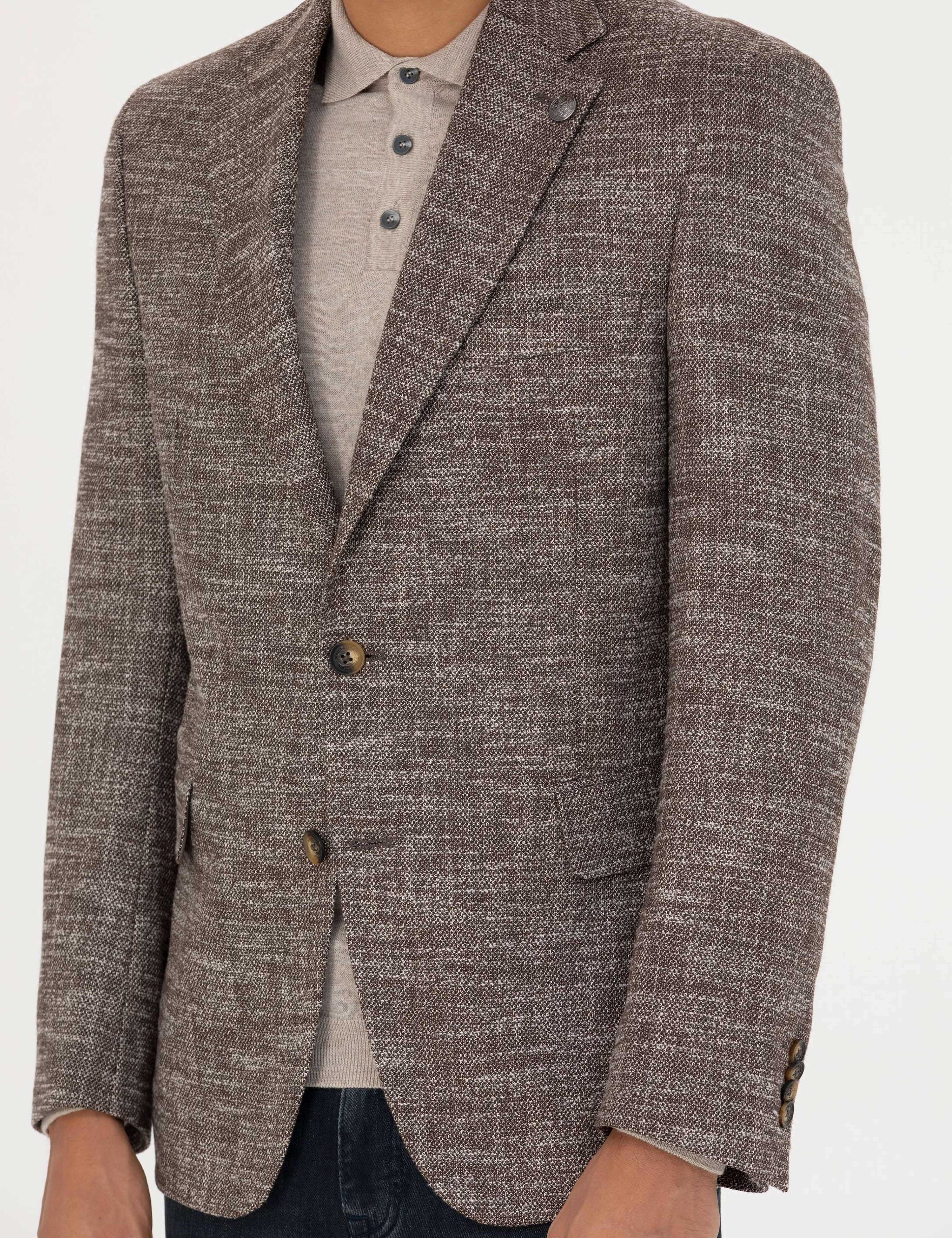 Kahverengi Slim Fit Yün Karışımlı Ceket