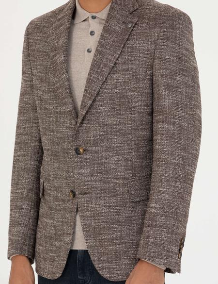 Kahverengi Slim Fit Yün Karışımlı Ceket - 50278450044
