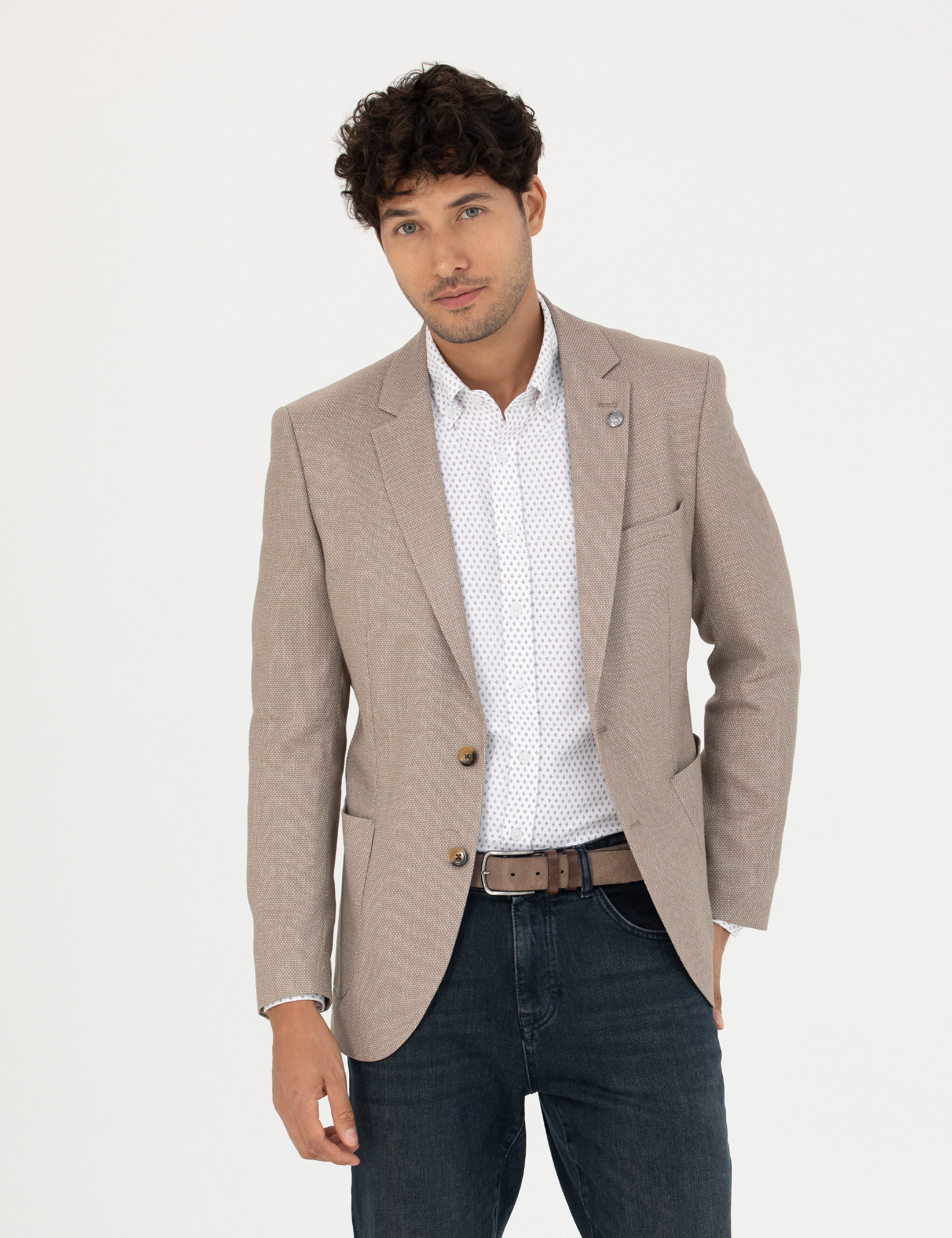 Açık Kahverengi Ekstra Slim Fit Spor Ceket - Image 1