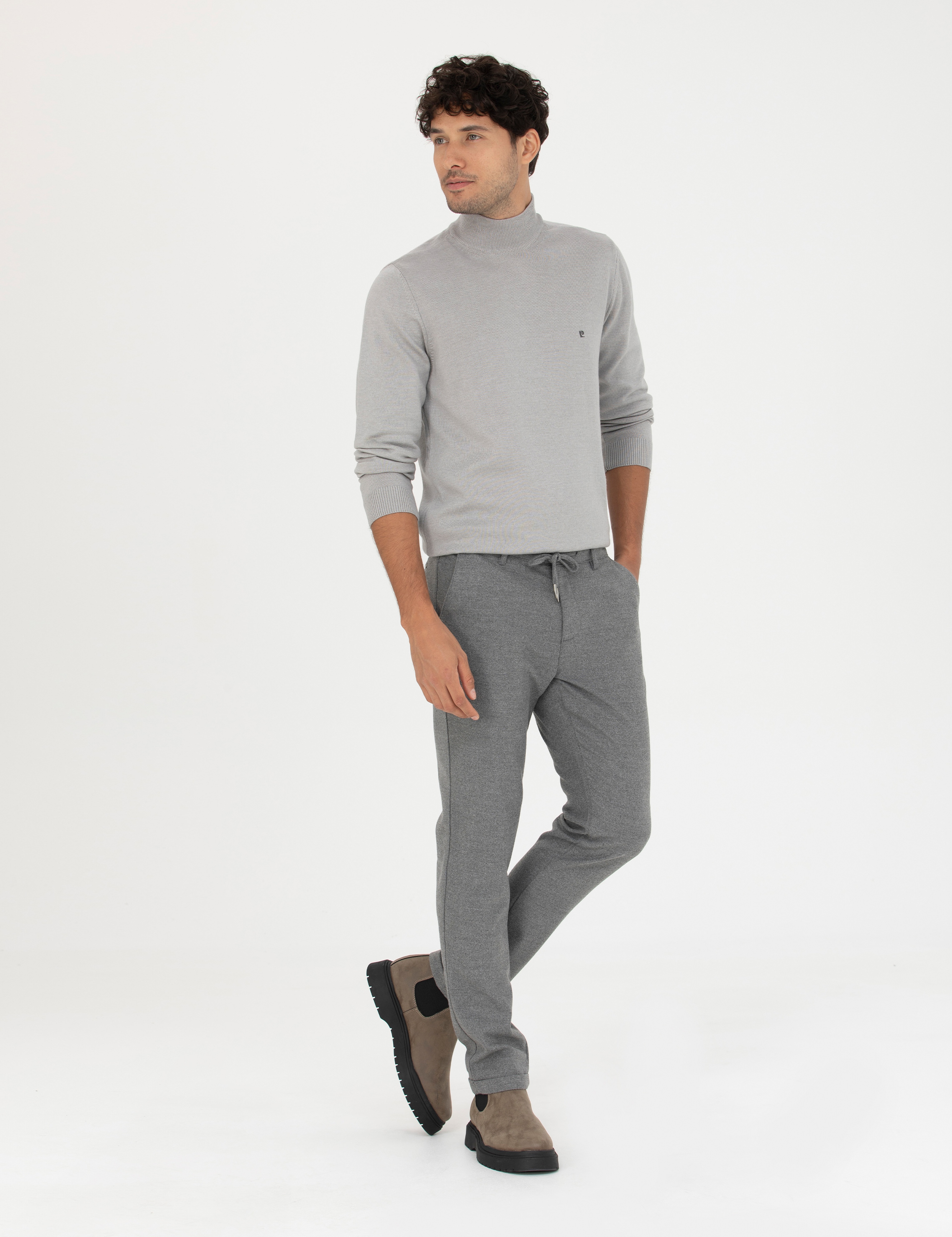 Açık Gri Melanj Slim Fit Yarım Balıkçı Basic Triko Kazak - Image 4