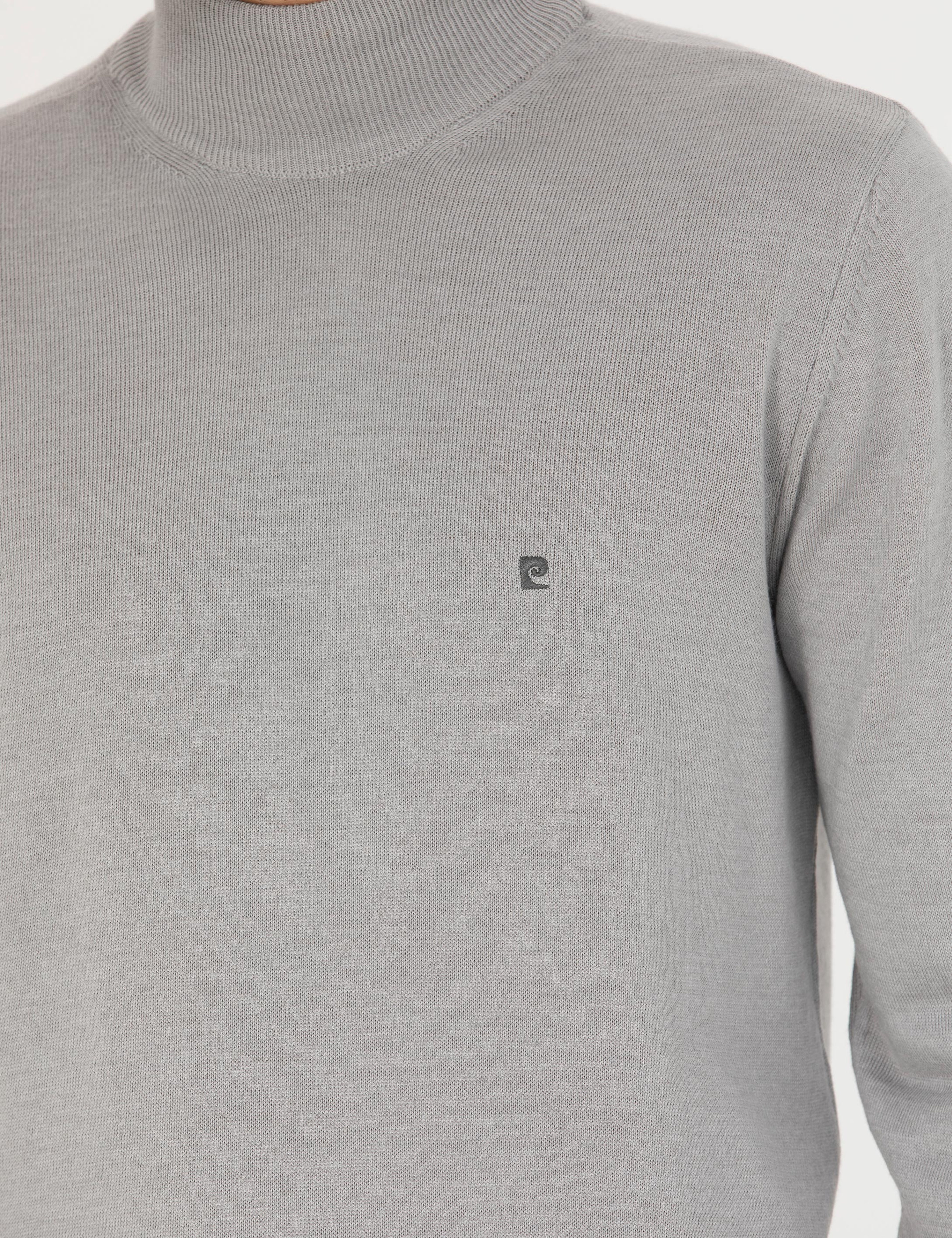 Açık Gri Melanj Slim Fit Yarım Balıkçı Basic Triko Kazak