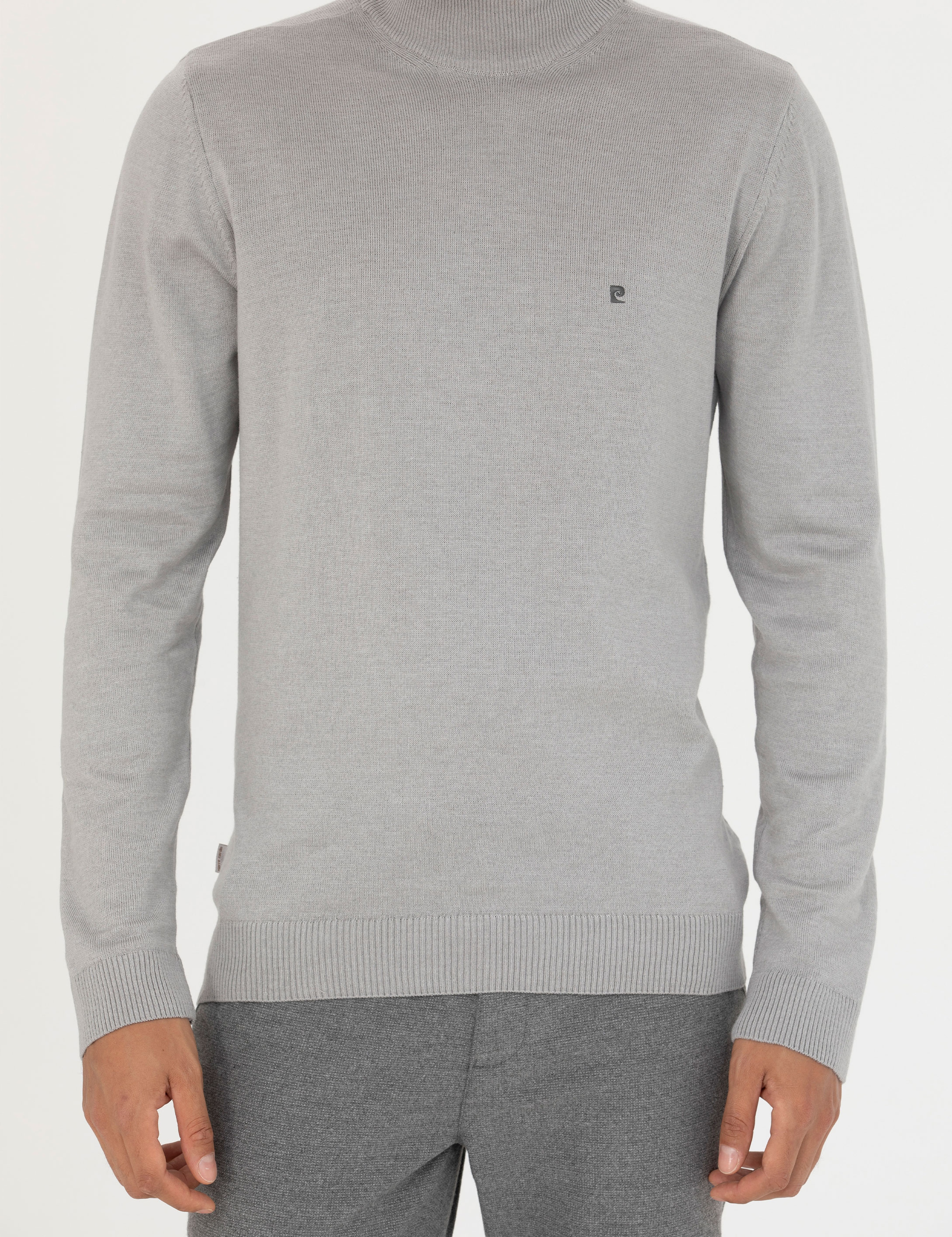 Açık Gri Melanj Slim Fit Yarım Balıkçı Basic Triko Kazak - Image 6