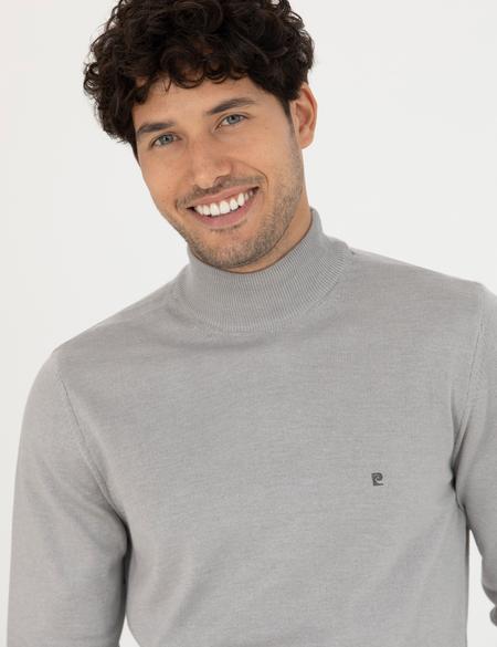 Açık Gri Melanj Slim Fit Yarım Balıkçı Yaka Basic Triko Kazak - 50276502048