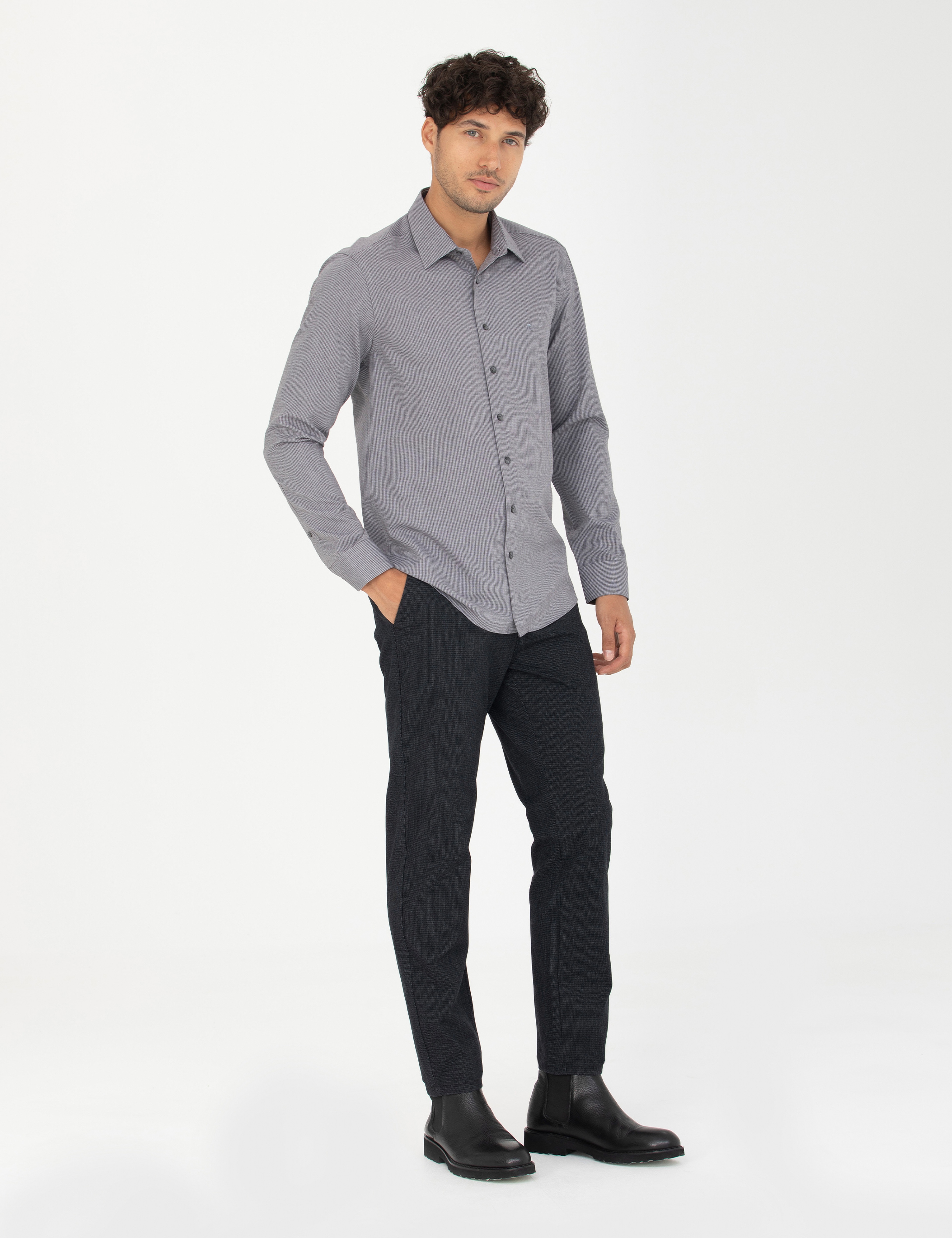 Lacivert Slim Fit Kanvas Pantolon - Image 2