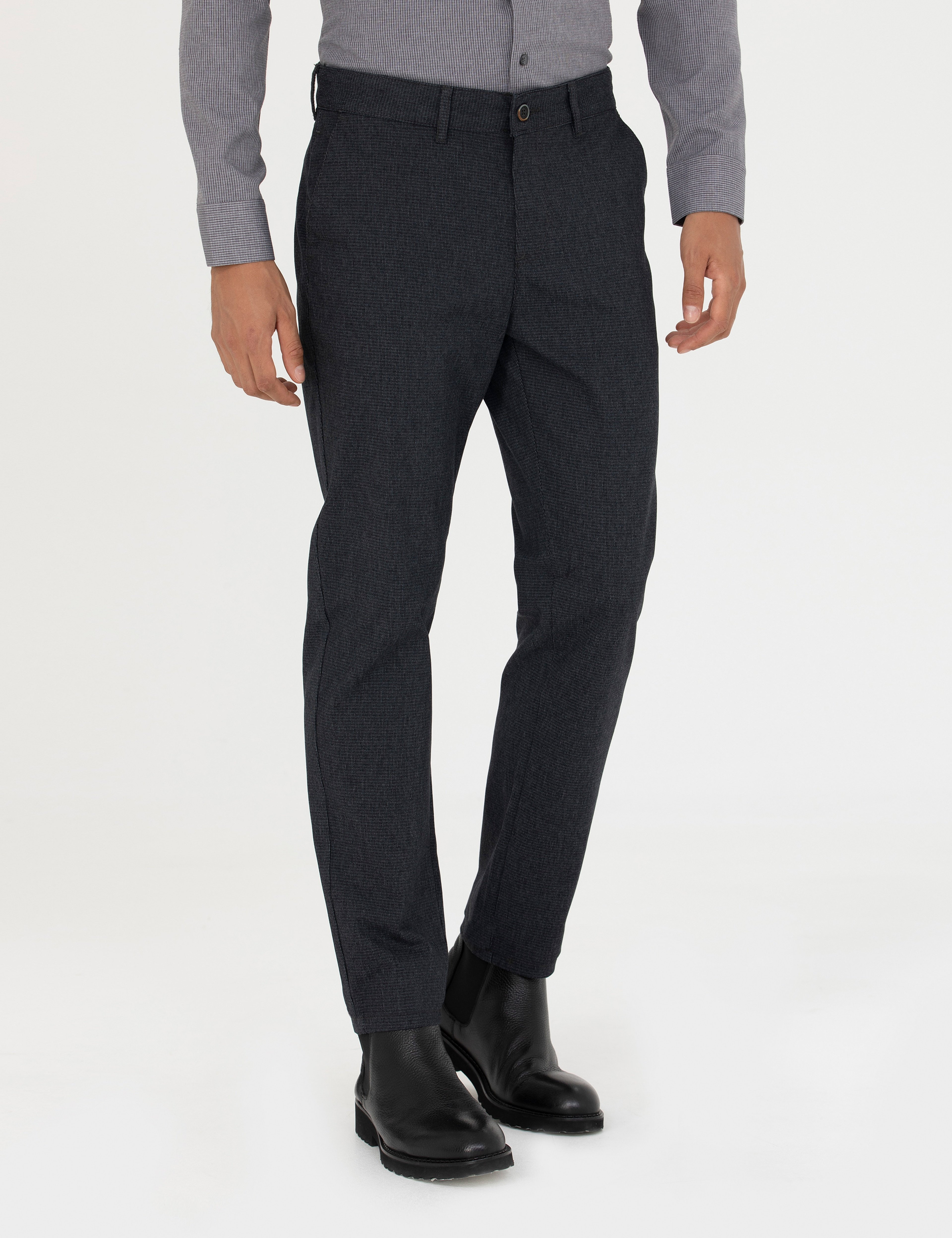Lacivert Slim Fit Kanvas Pantolon