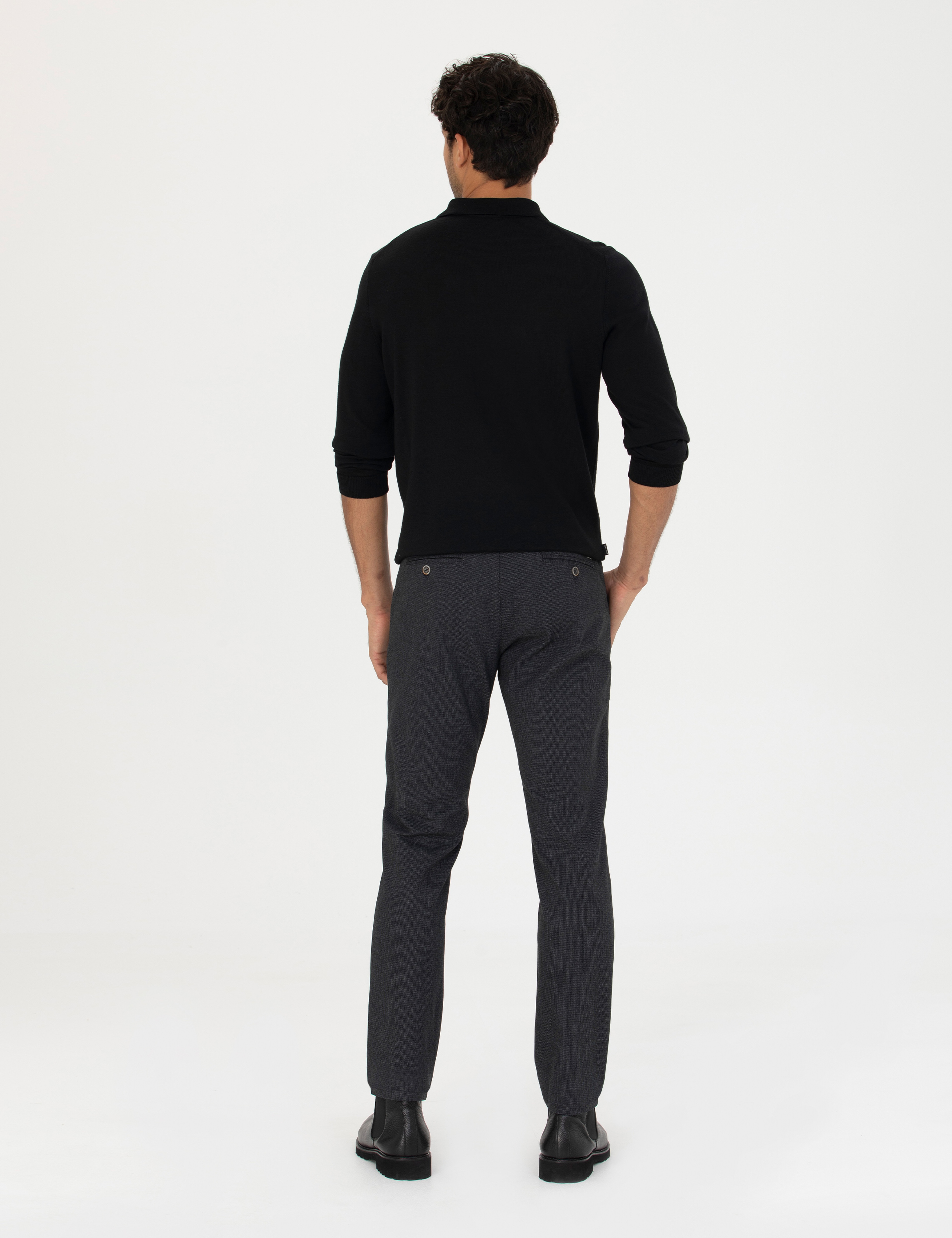 Siyah Slim Fit Kanvas Pantolon - Image 4