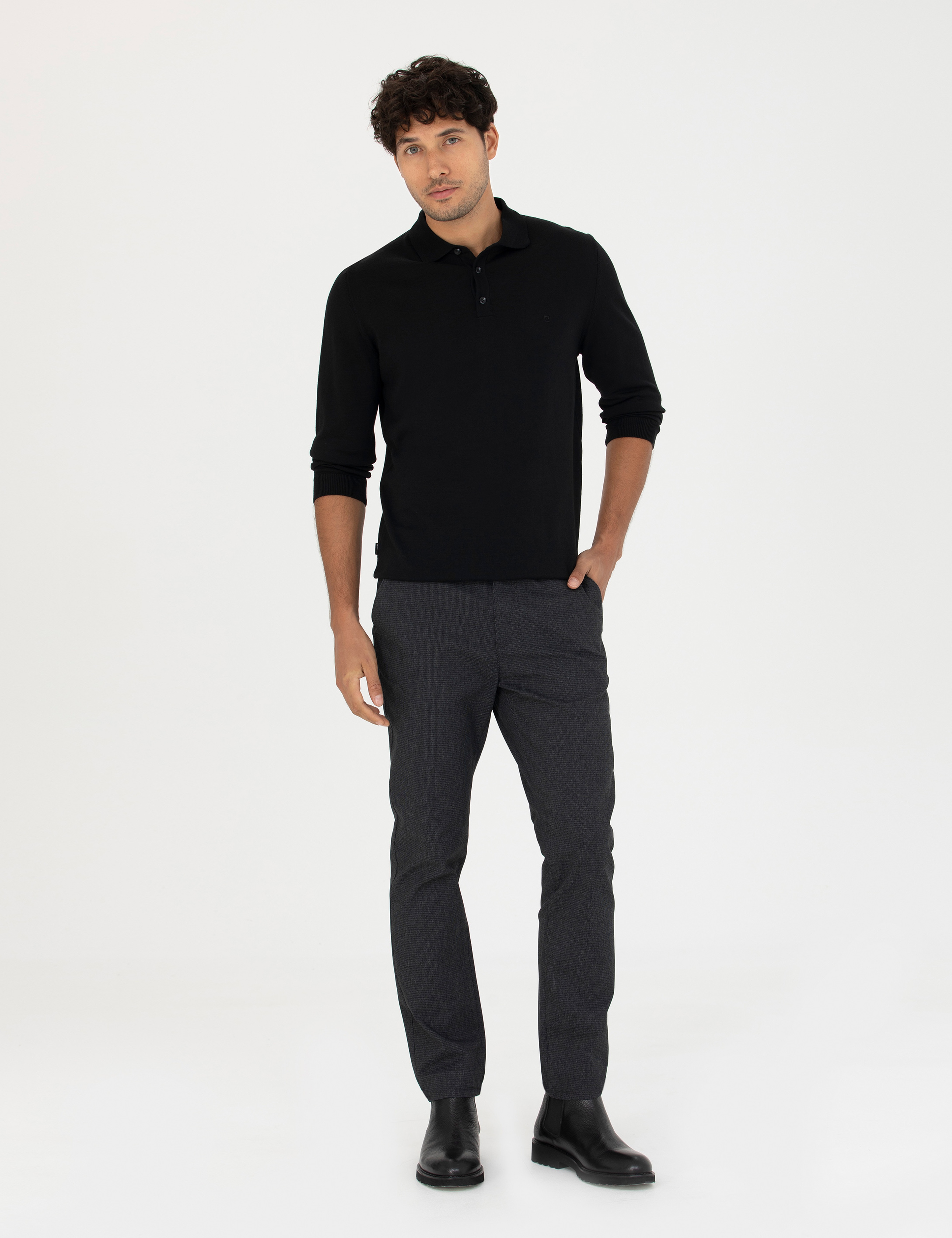 Siyah Slim Fit Kanvas Pantolon - Image 1