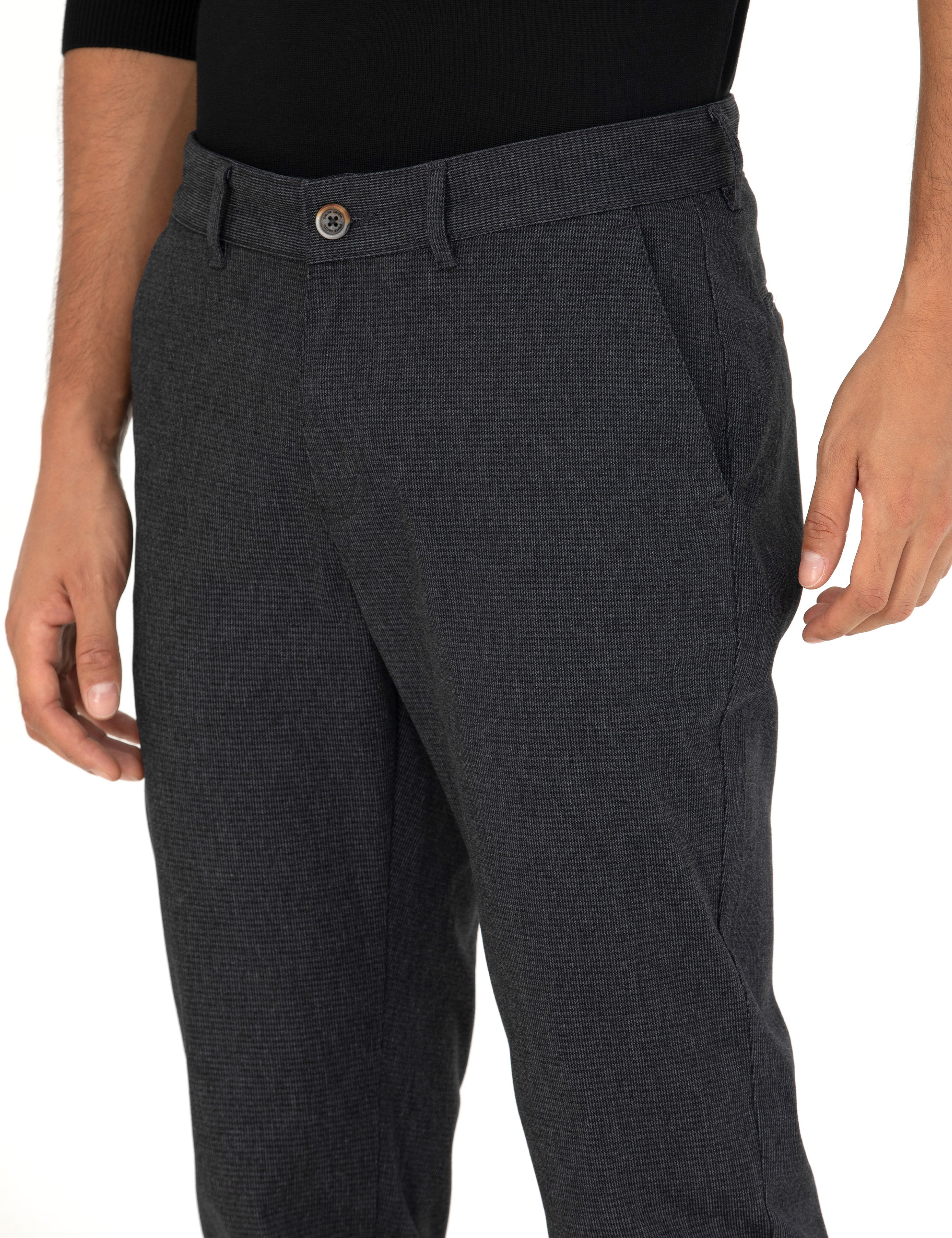 Siyah Slim Fit Kanvas Pantolon - Image 6