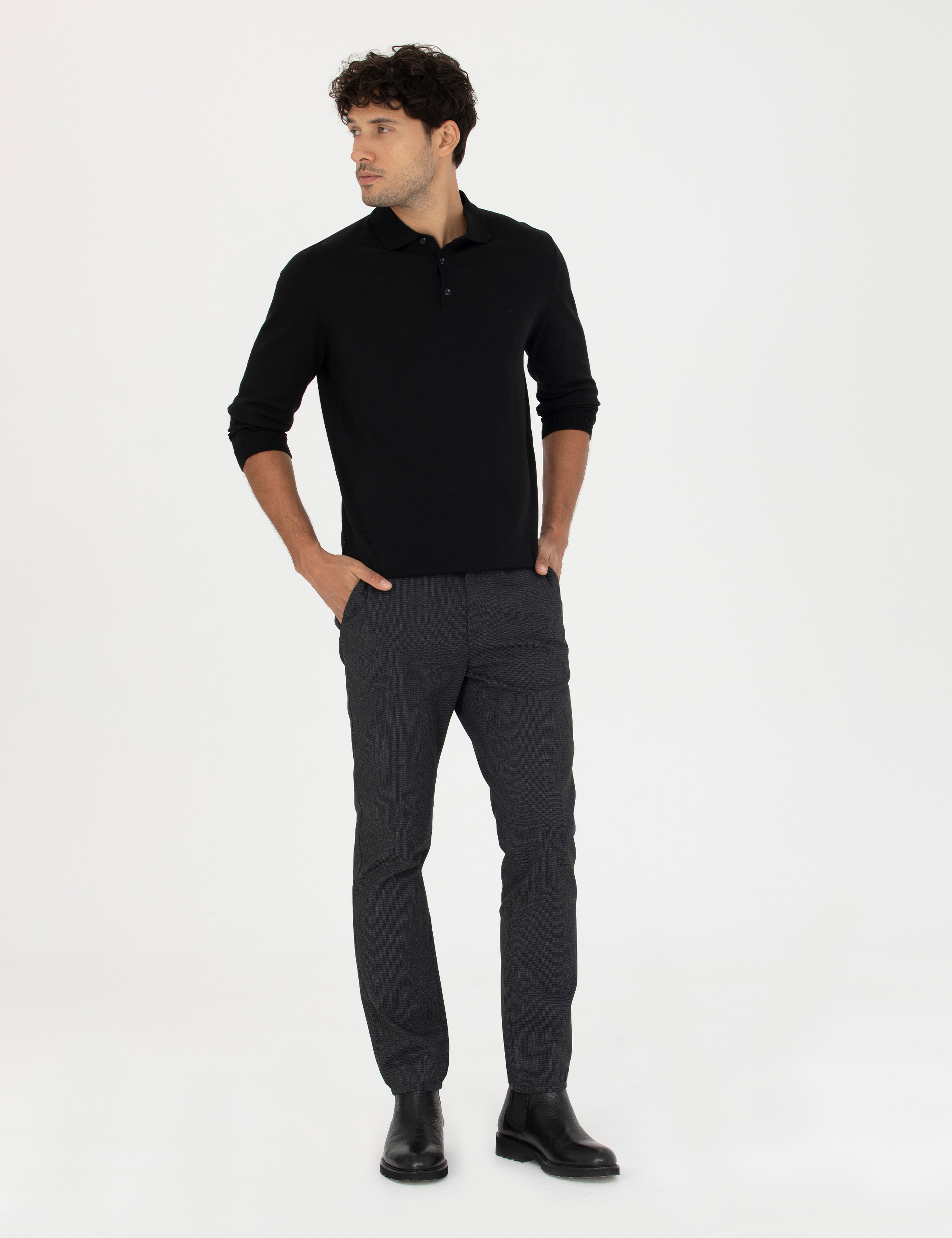 Siyah Slim Fit Kanvas Pantolon - Image 3