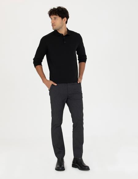 Siyah Slim Fit Kanvas Pantolon - 50278440223