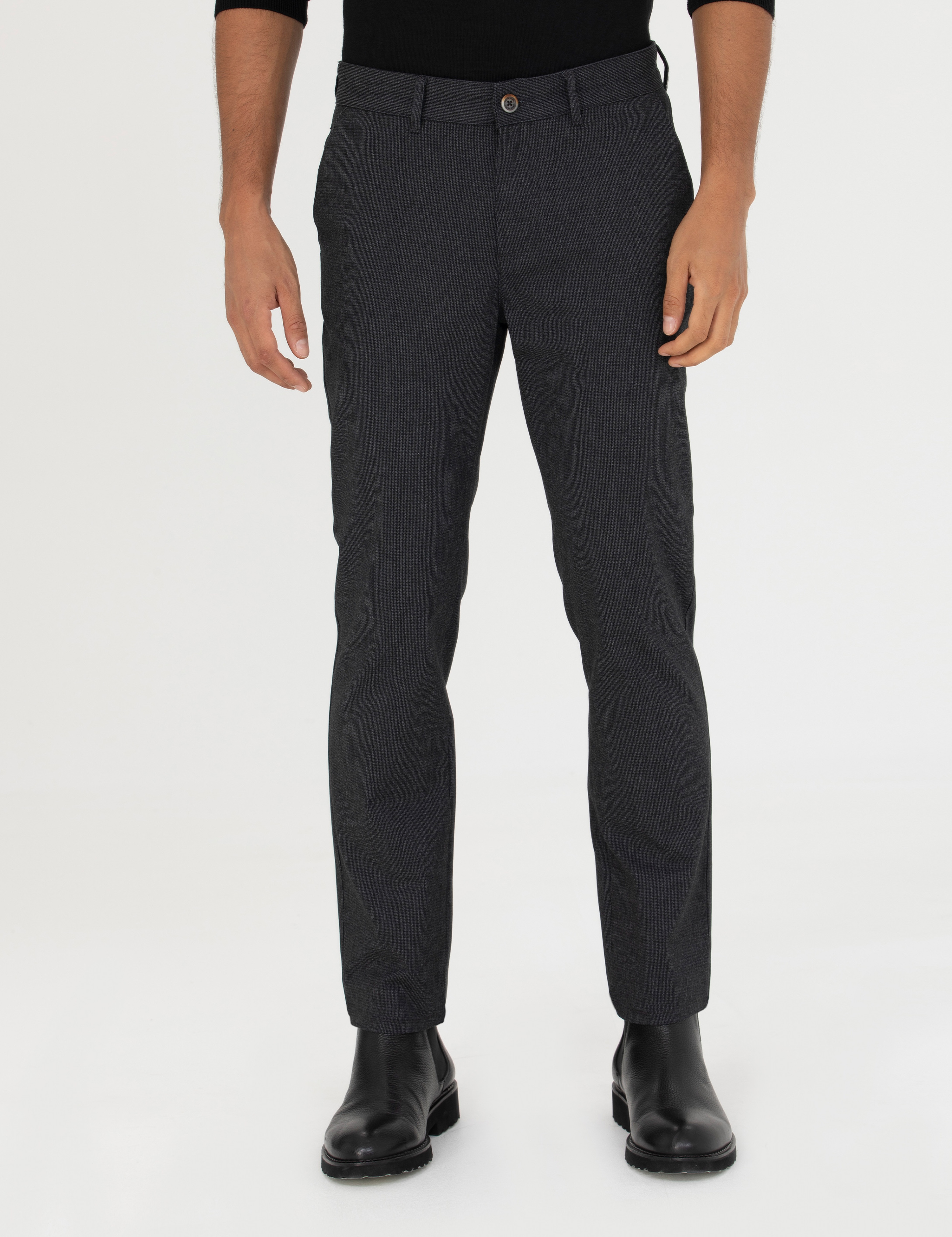 Siyah Slim Fit Kanvas Pantolon - Image 2