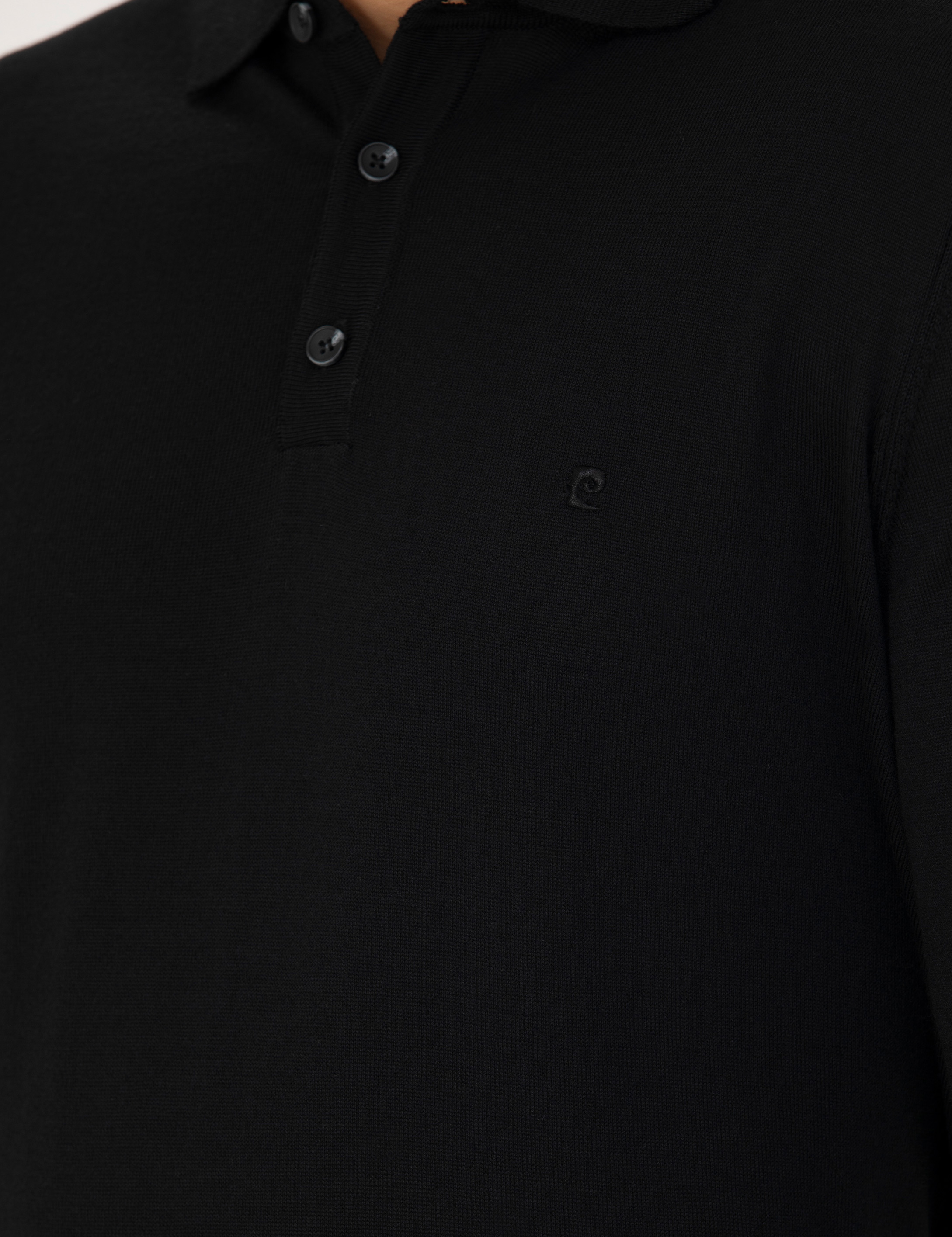 Pierre Cardin Siyah Regular Fit Polo Yaka Yün Karışımlı Basic Triko Kazak görsel 7