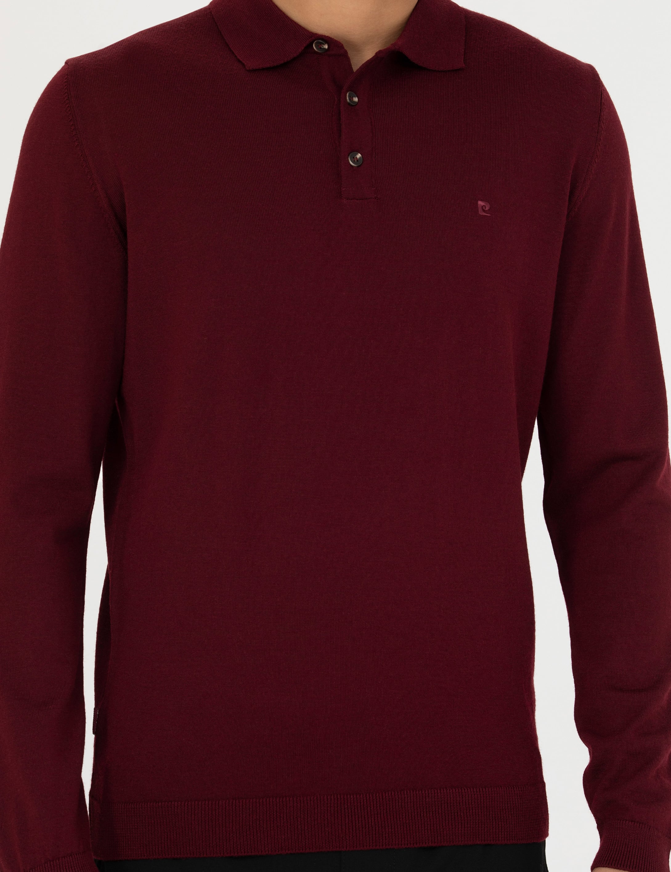 Kırmızı Regular Fit Polo Yaka Yün Karışımlı Basic Triko Kazak - Image 6