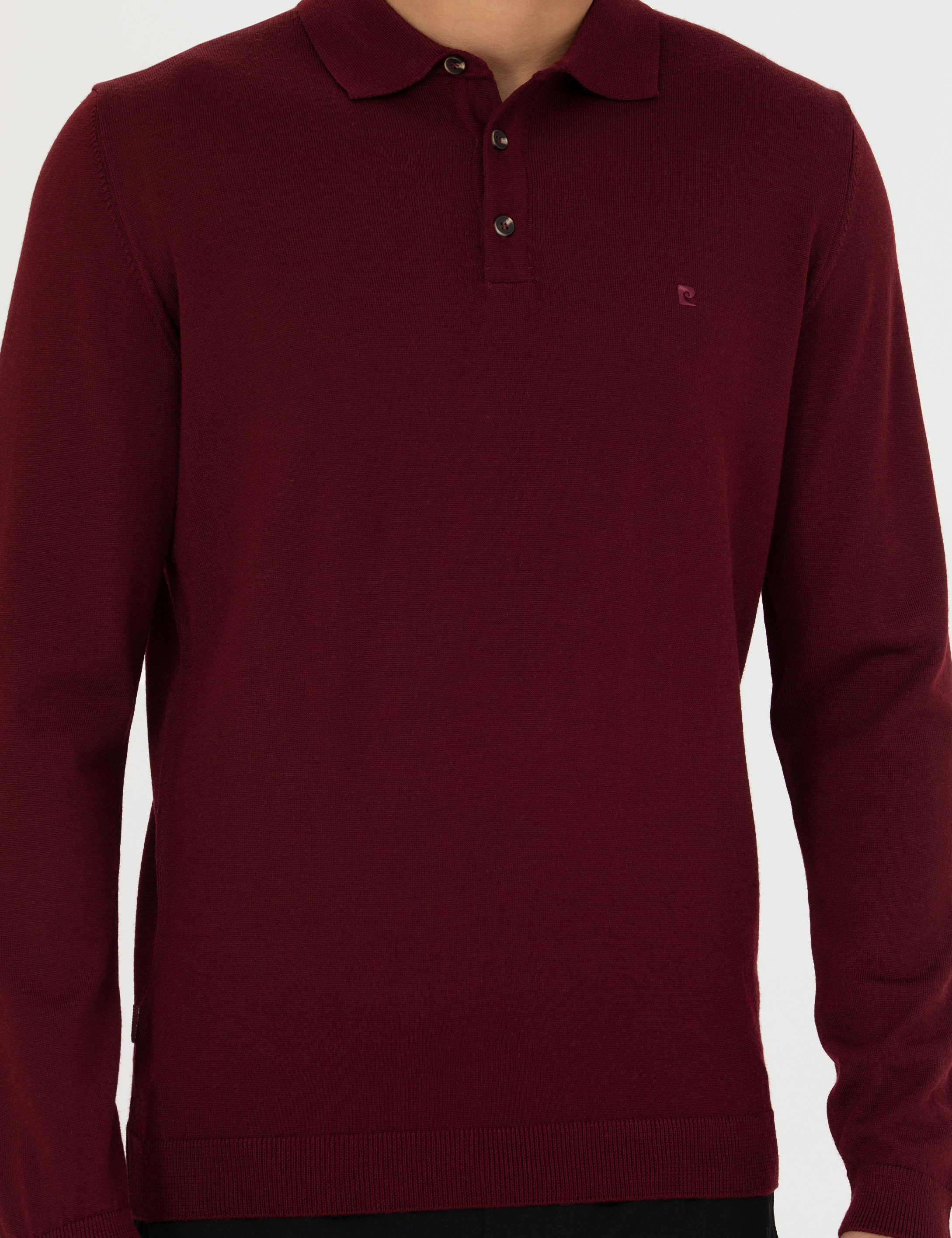 Kırmızı Regular Fit Polo Yaka Yün Karışımlı Basic Triko Kazak