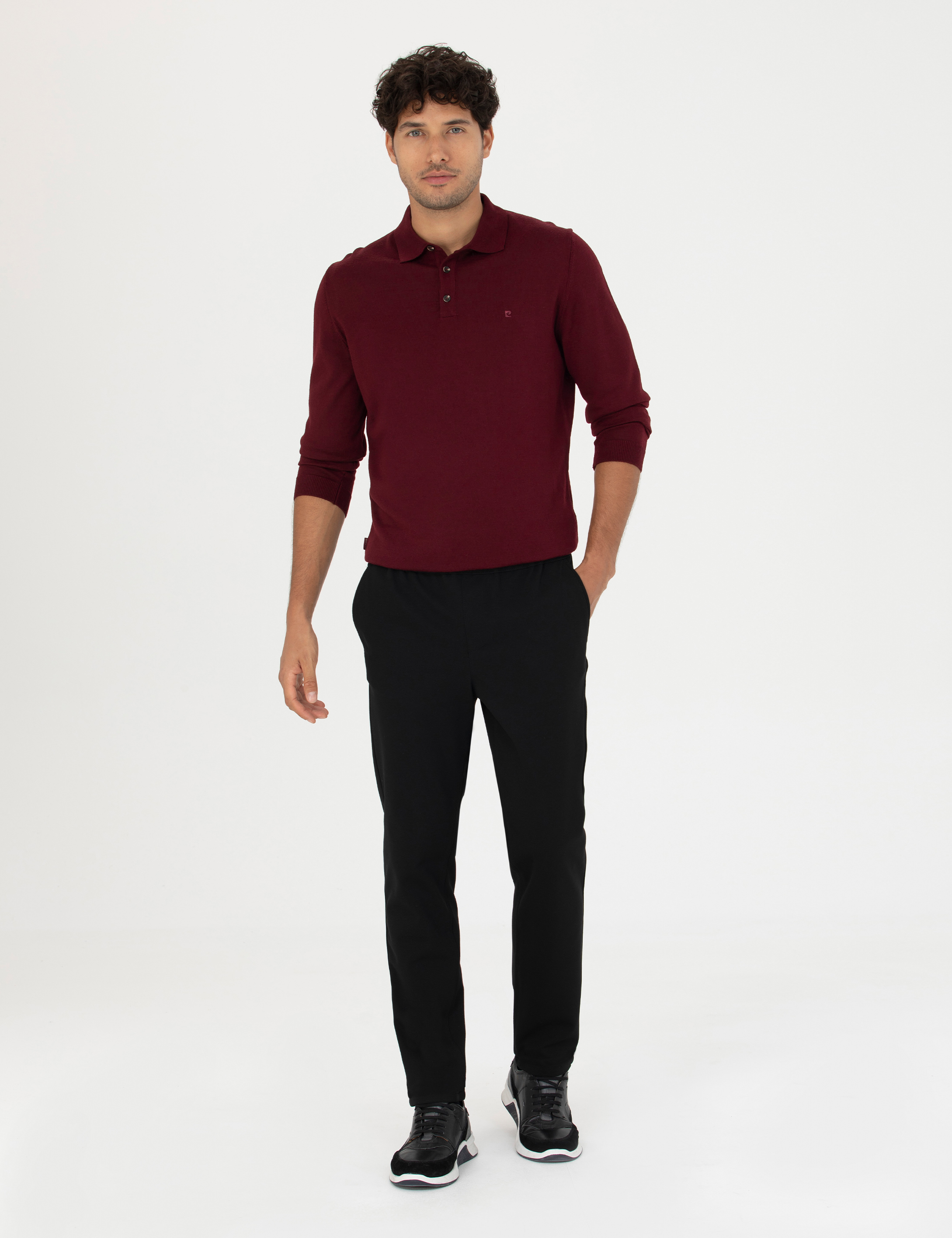 Kırmızı Regular Fit Polo Yaka Yün Karışımlı Basic Triko Kazak - Image 4