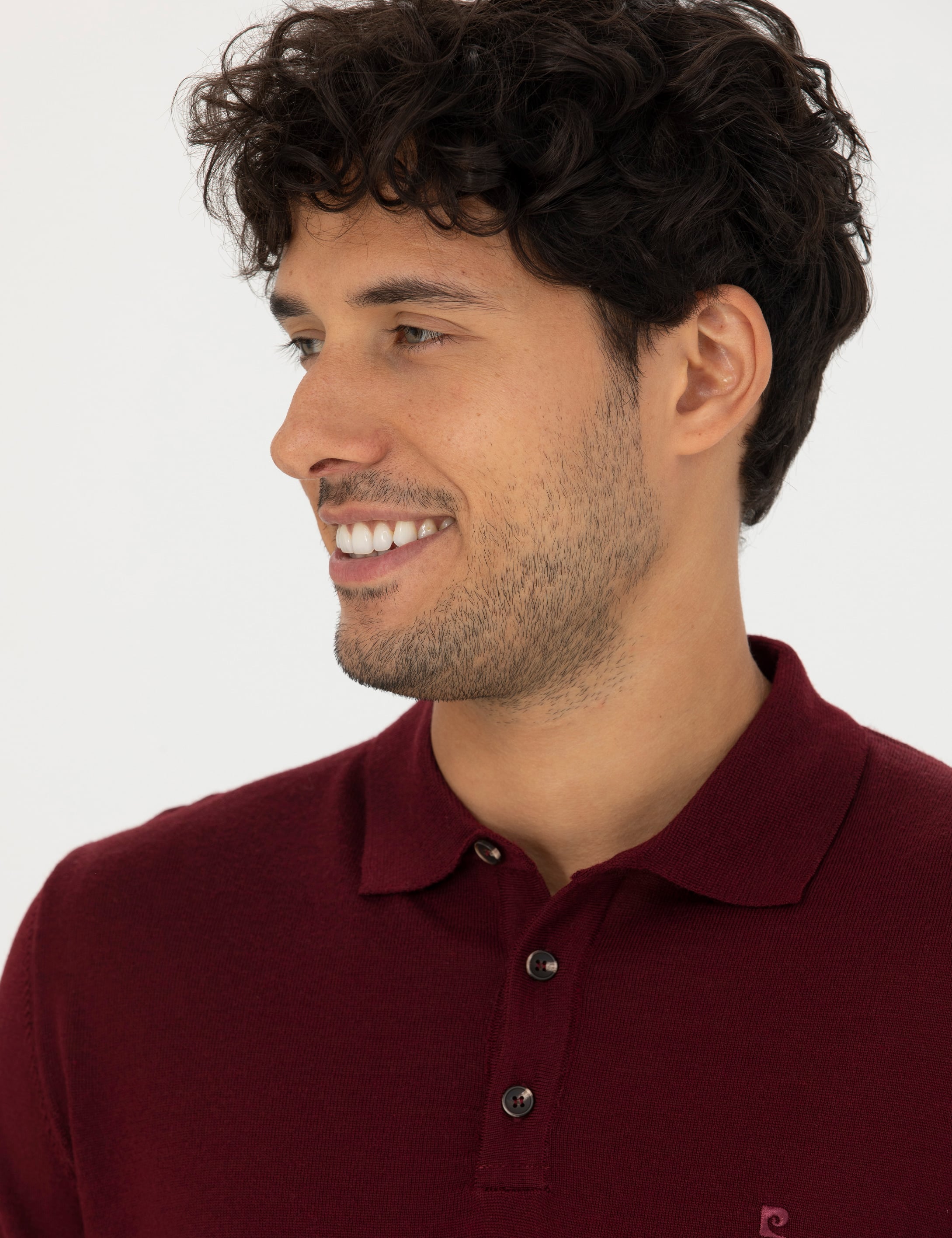 Kırmızı Regular Fit Polo Yaka Yün Karışımlı Basic Triko Kazak