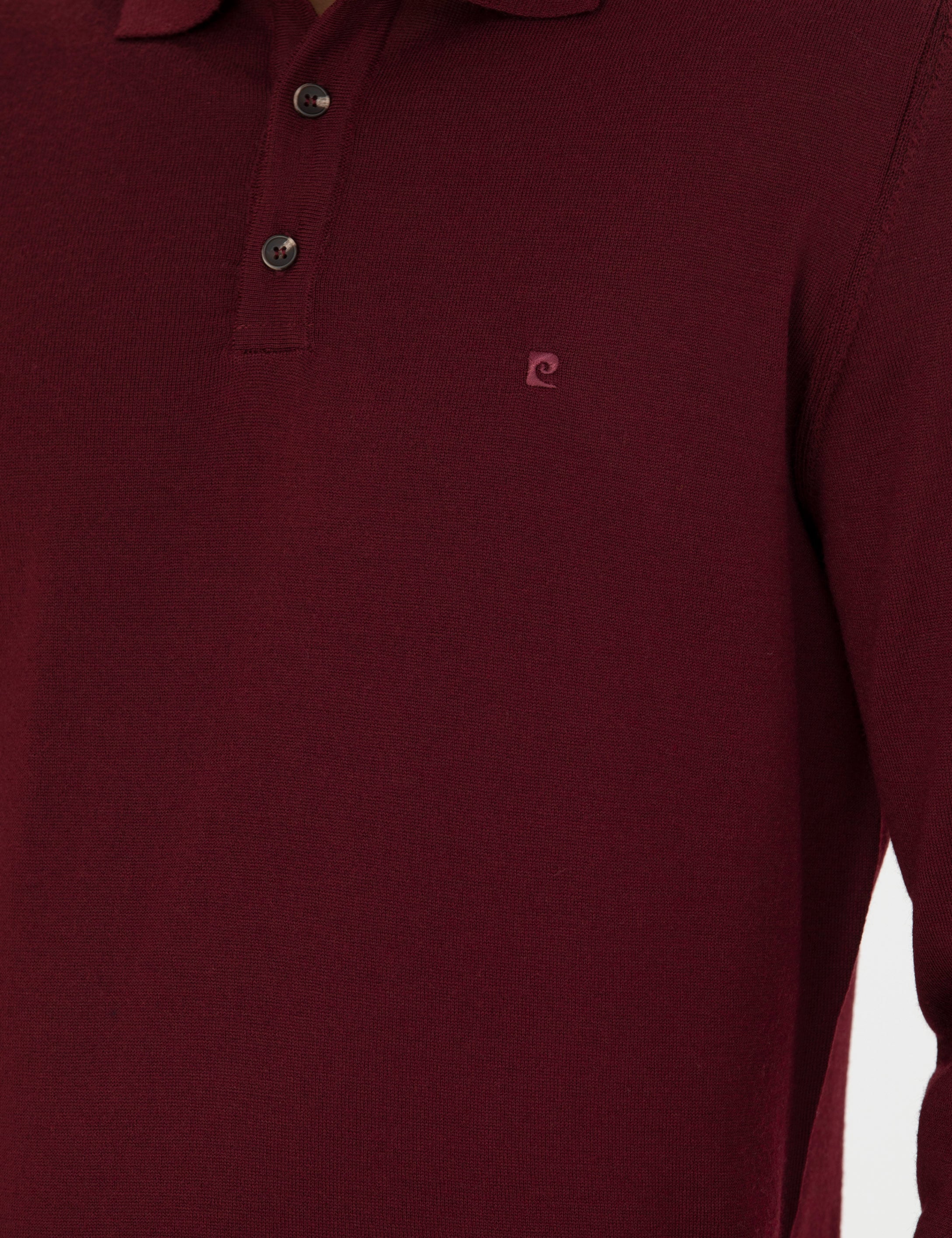 Kırmızı Regular Fit Polo Yaka Yün Karışımlı Basic Triko Kazak - Image 7