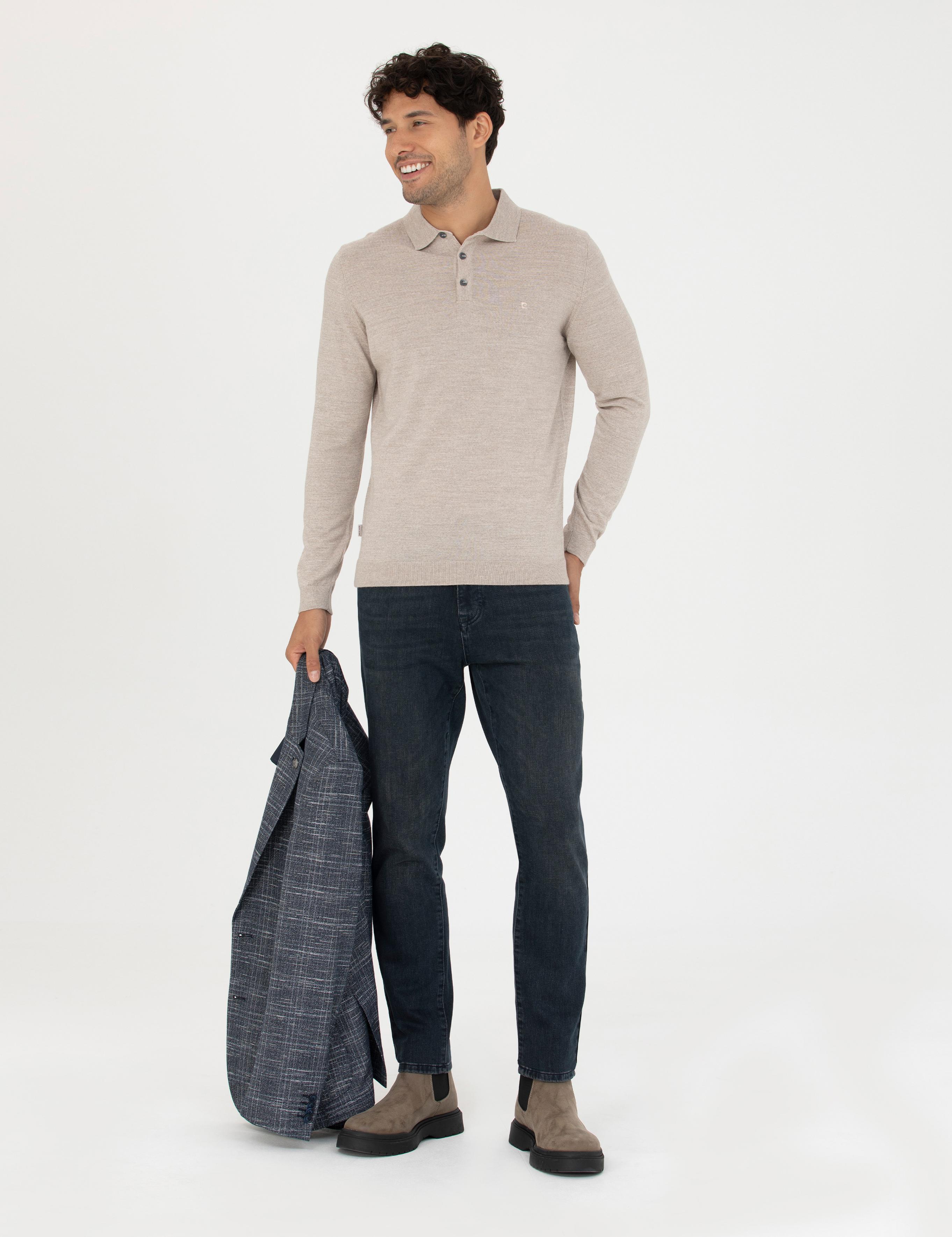 Taş Regular Fit Polo Yaka Yün Karışımlı Basic Triko Kazak