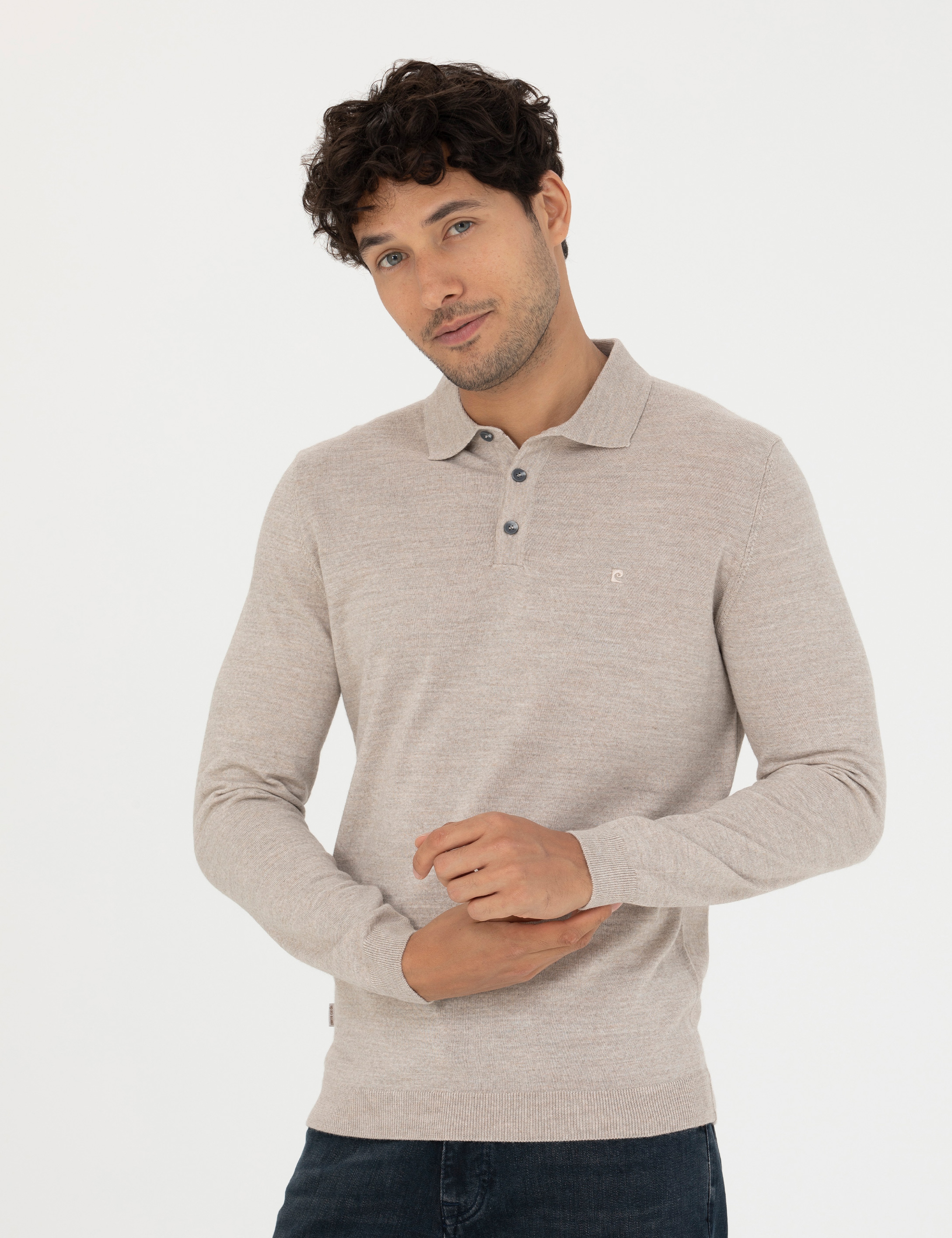 Taş Regular Fit Polo Yaka Yün Karışımlı Basic Triko Kazak