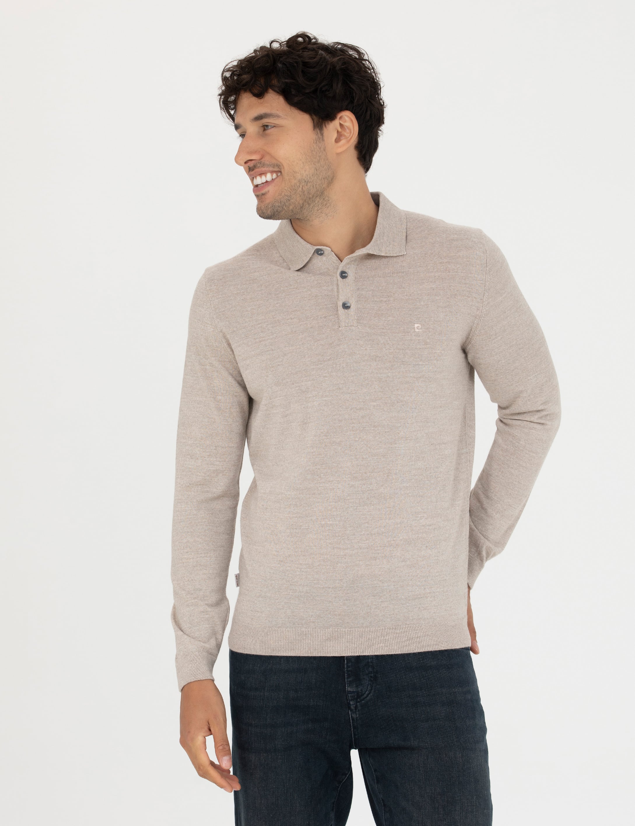 Taş Regular Fit Polo Yaka Yün Karışımlı Basic Triko Kazak
