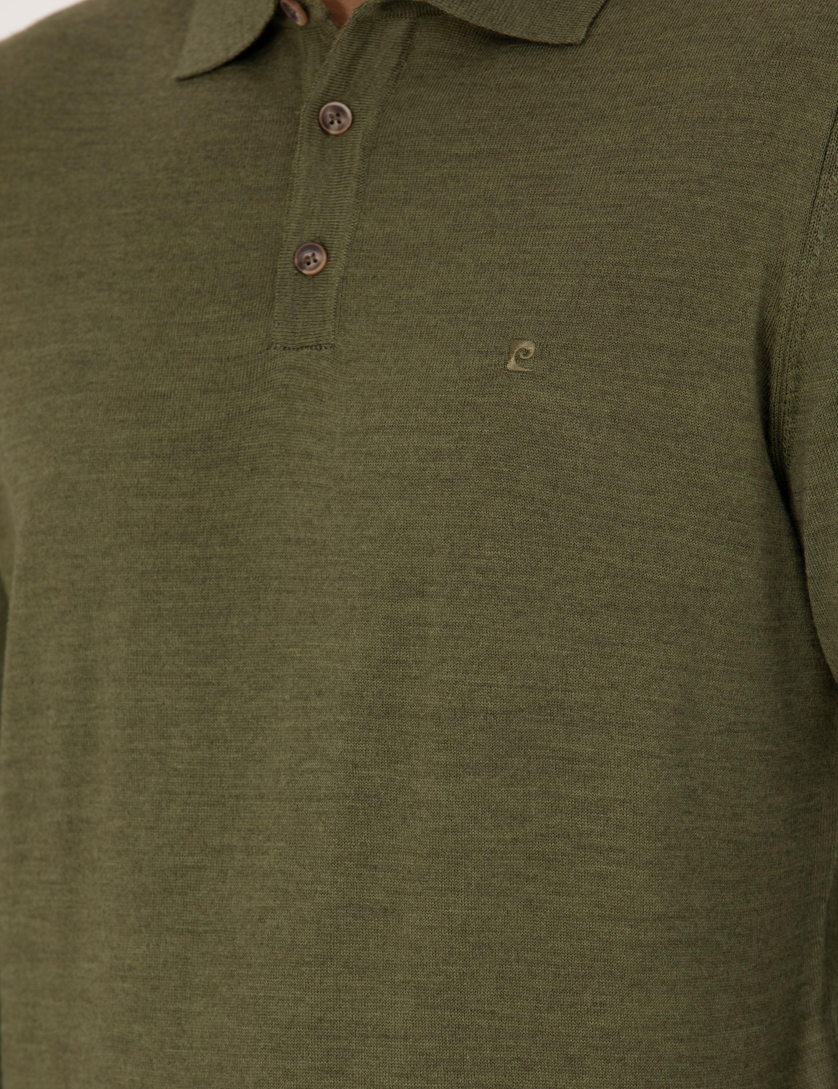 Açık Yeşil Regular Fit Polo Yaka Yün Karışımlı Basic Triko Kazak