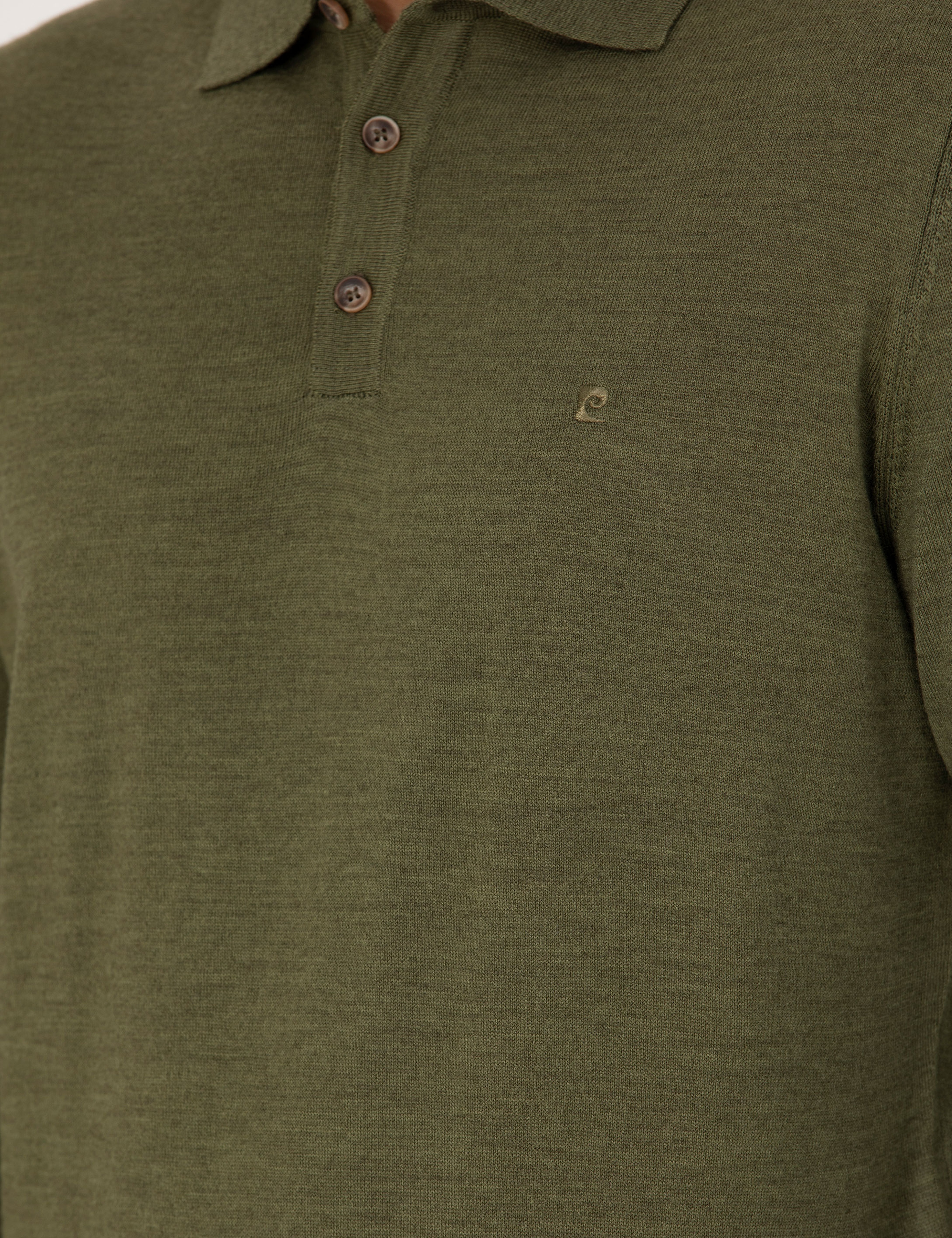 Açık Yeşil Regular Fit Polo Yaka Yün Karışımlı Basic Triko Kazak - Image 7