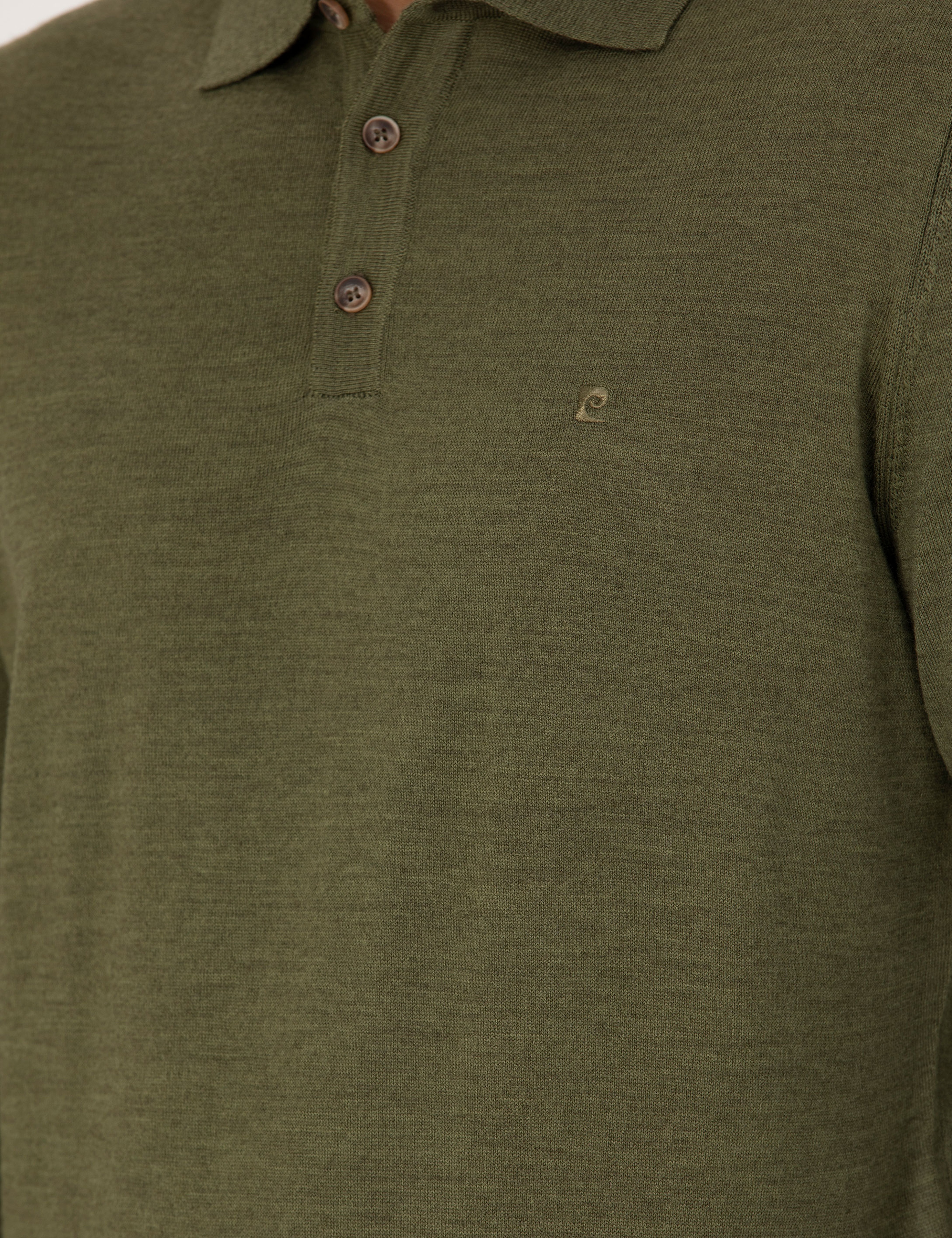 Açık Yeşil Regular Fit Polo Yaka Yün Karışımlı Basic Triko Kazak