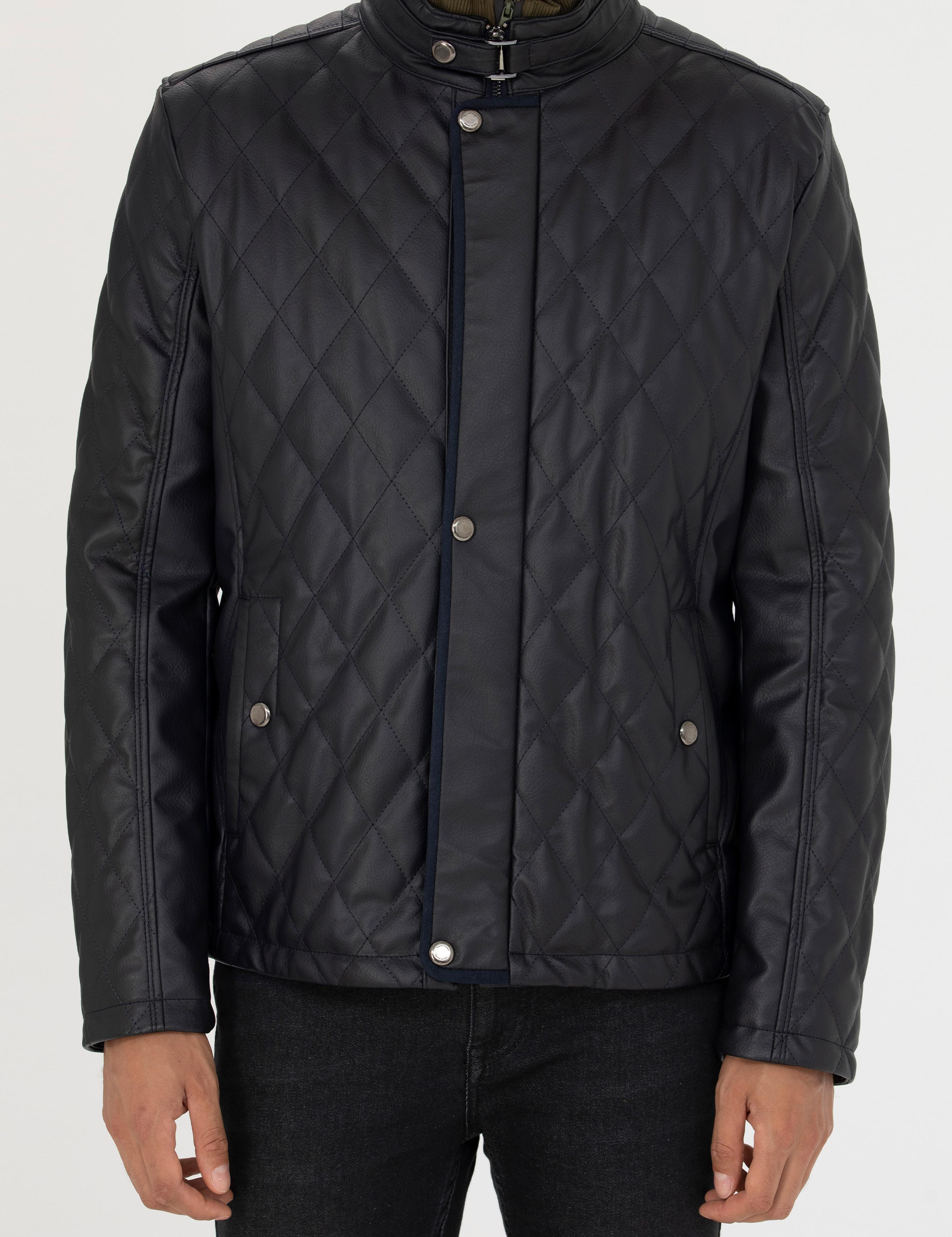 Lacivert Suni Deri Ceket