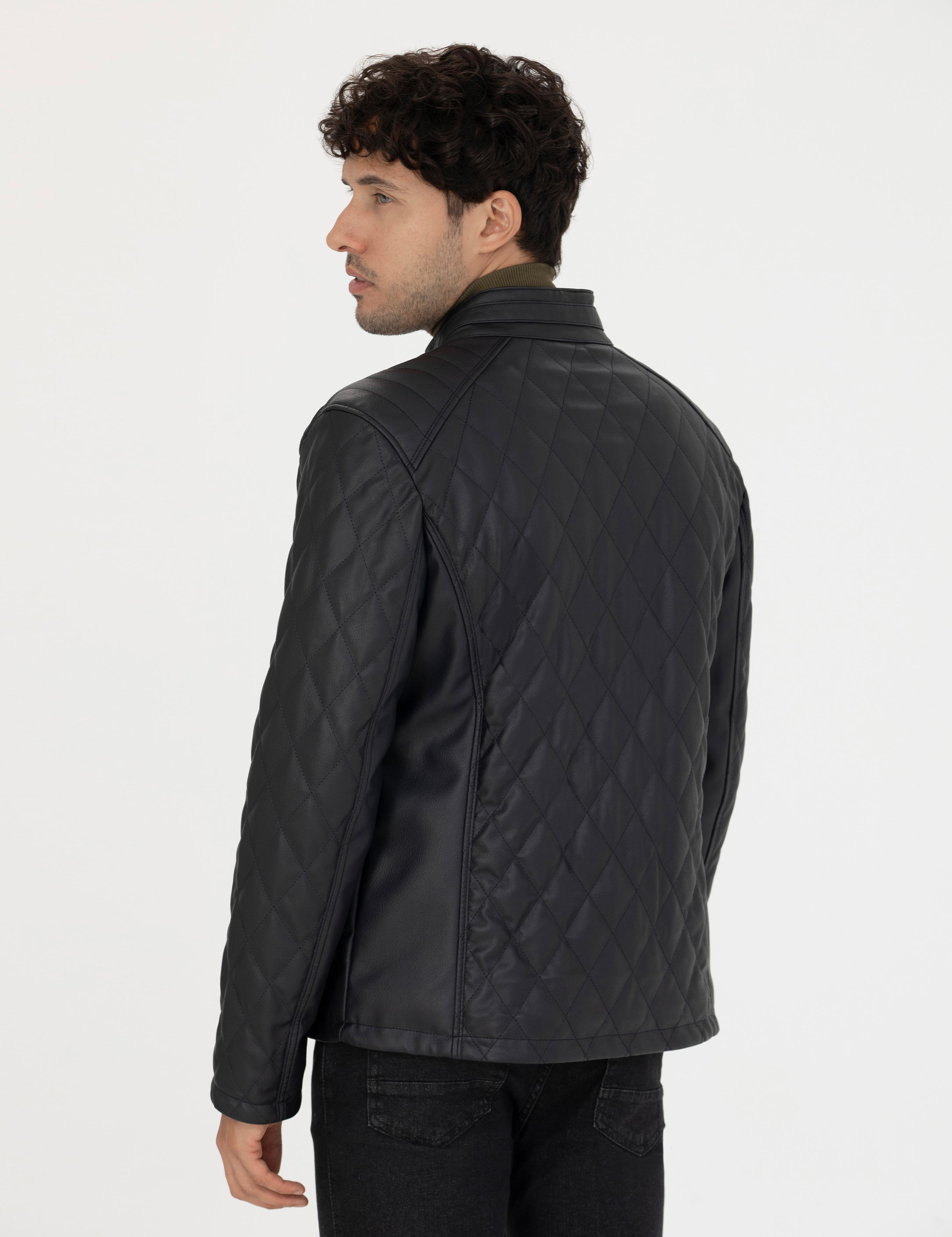 Lacivert Suni Deri Ceket